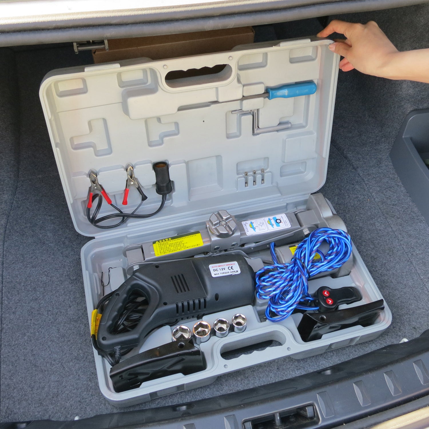 Universal 12V 2-Ton Emergency Electric Scissor Jack & Impact Wrench Kit