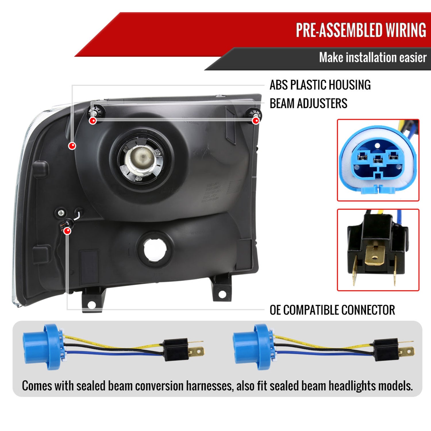 1999-2004 Ford F-250/350/450/550/Excursion Headlights Dual LED C-Bar Chrome