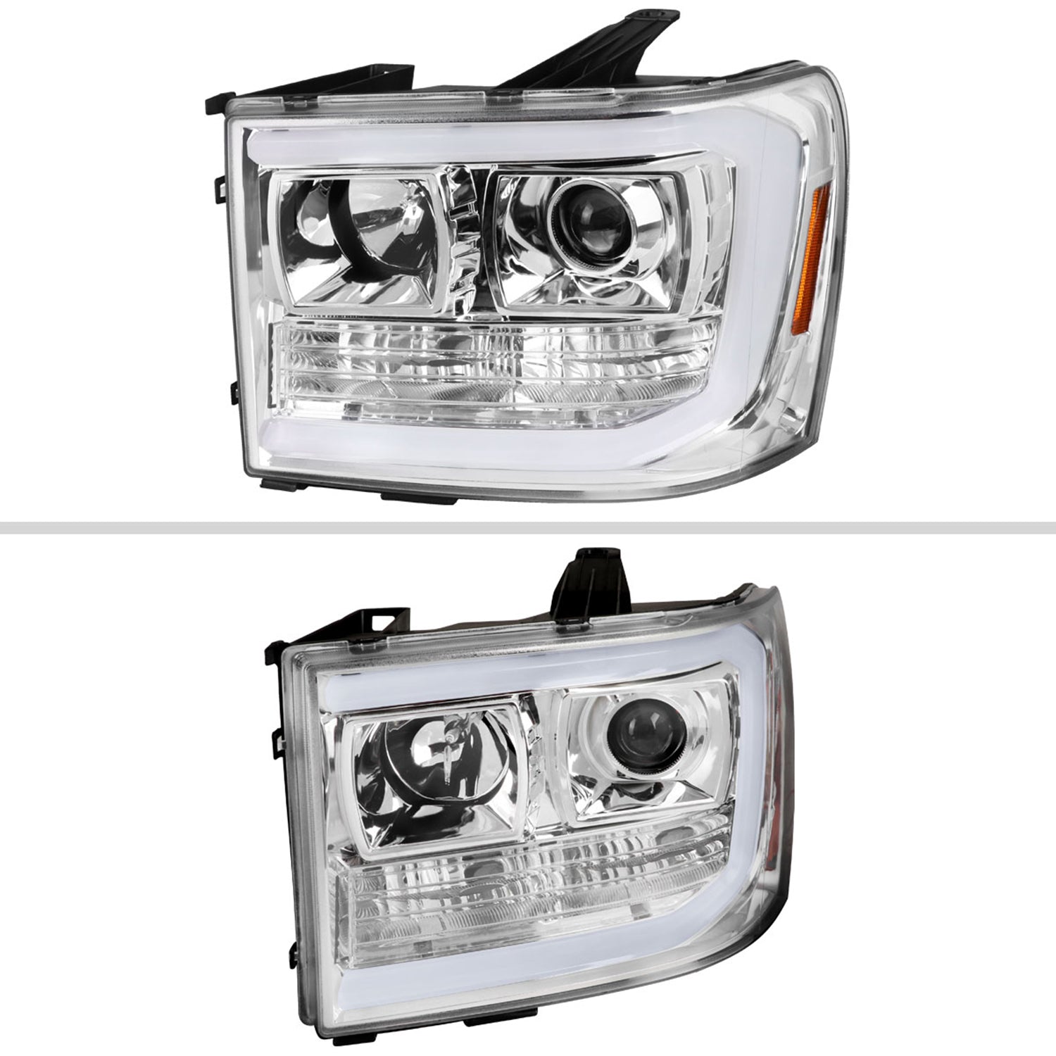 2007-2013 GMC Sierra 1500 1500HD 2500HD 3500HD LED C-Bar Headlights Chrome