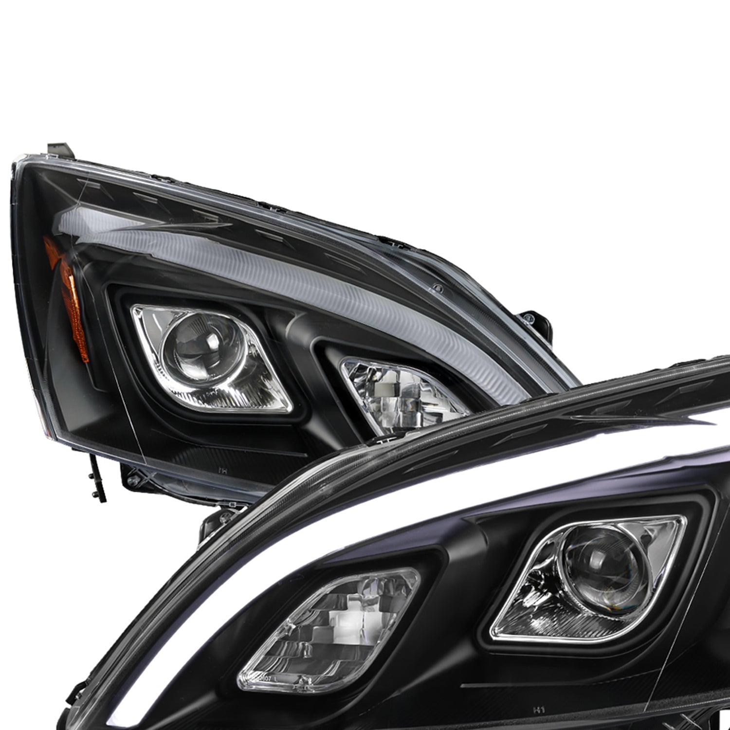 2007-2011 Honda CRV LED Bar Projector Headlights Matte Black/Clear Lens