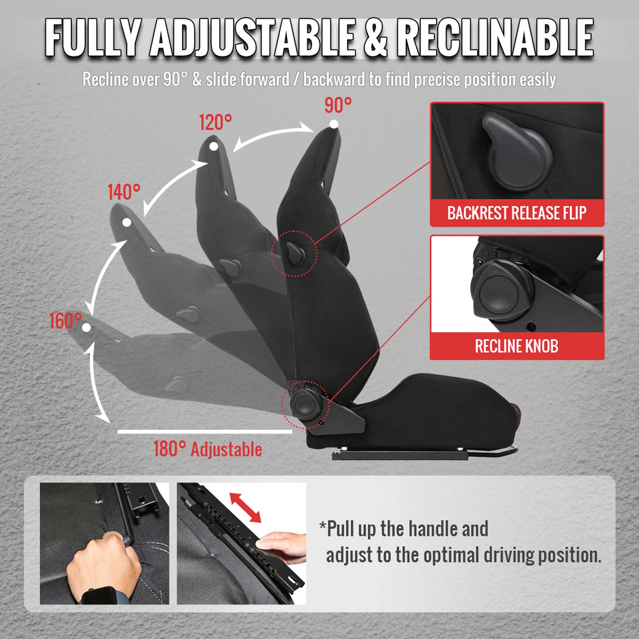Universal Racing Seat Black Suede Red Bird Eye Mesh Cloth Double Black Stitch