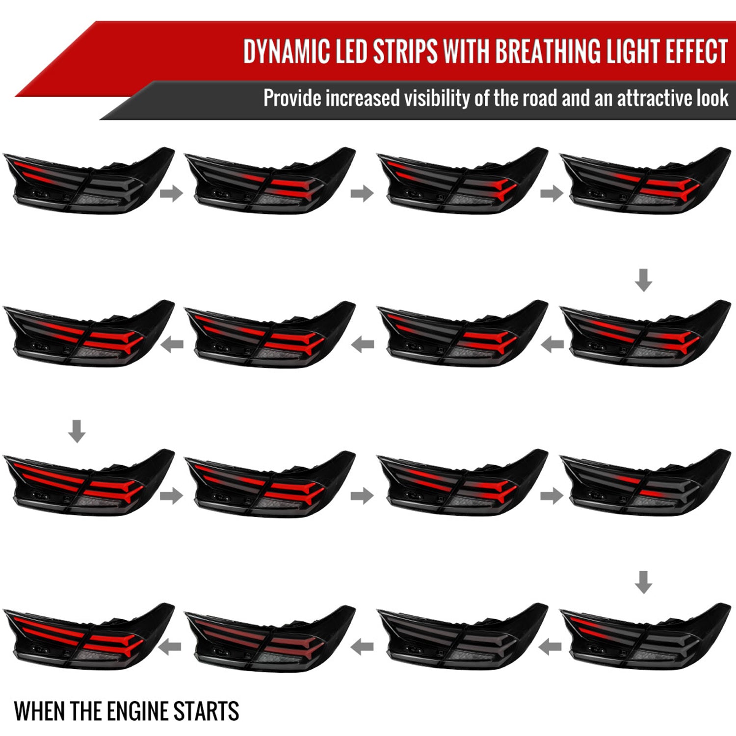 2018-2022 Honda Accord Sedan LED Signal Tail Lights Glossy Black/Smoke