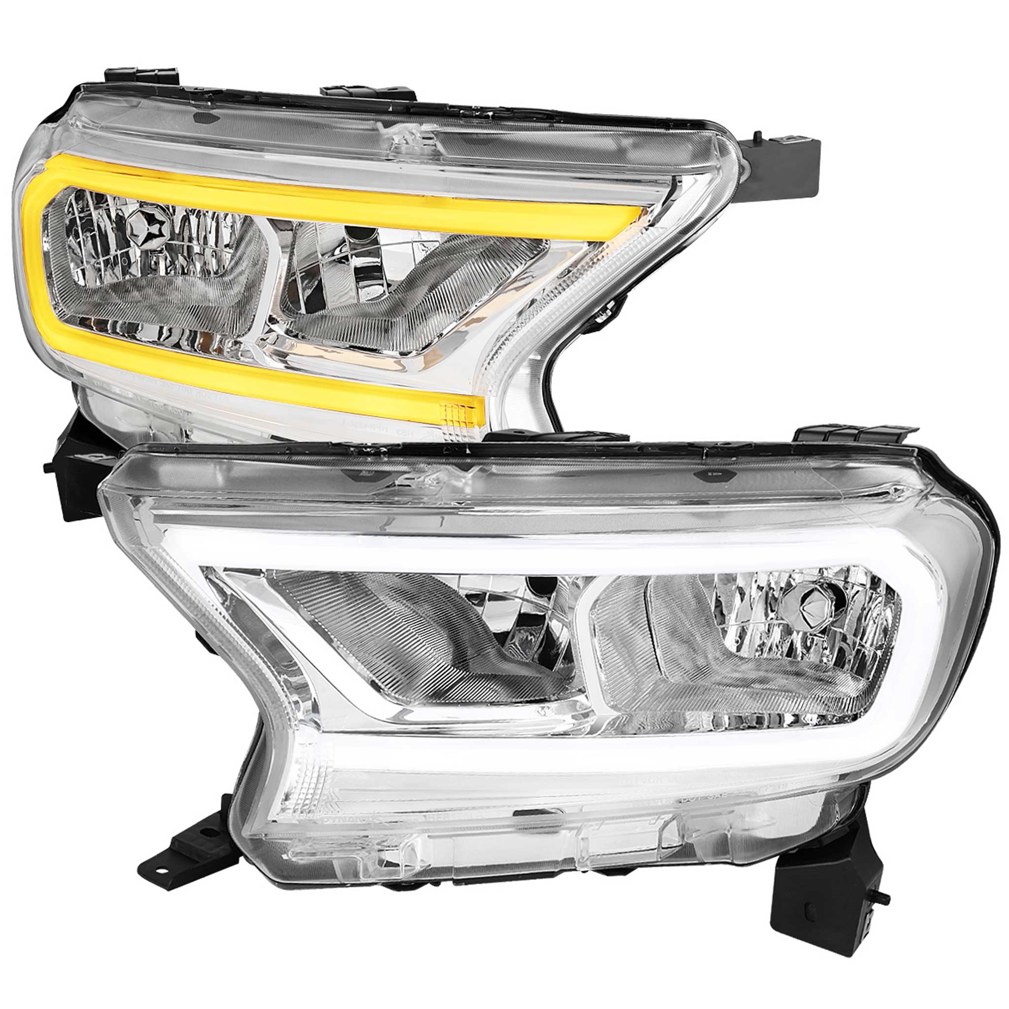 For Ford Ranger XL XLT  2019-2023  Factory Style Headlights LED Bar Turn Signal Chrome Housing Clear Lens