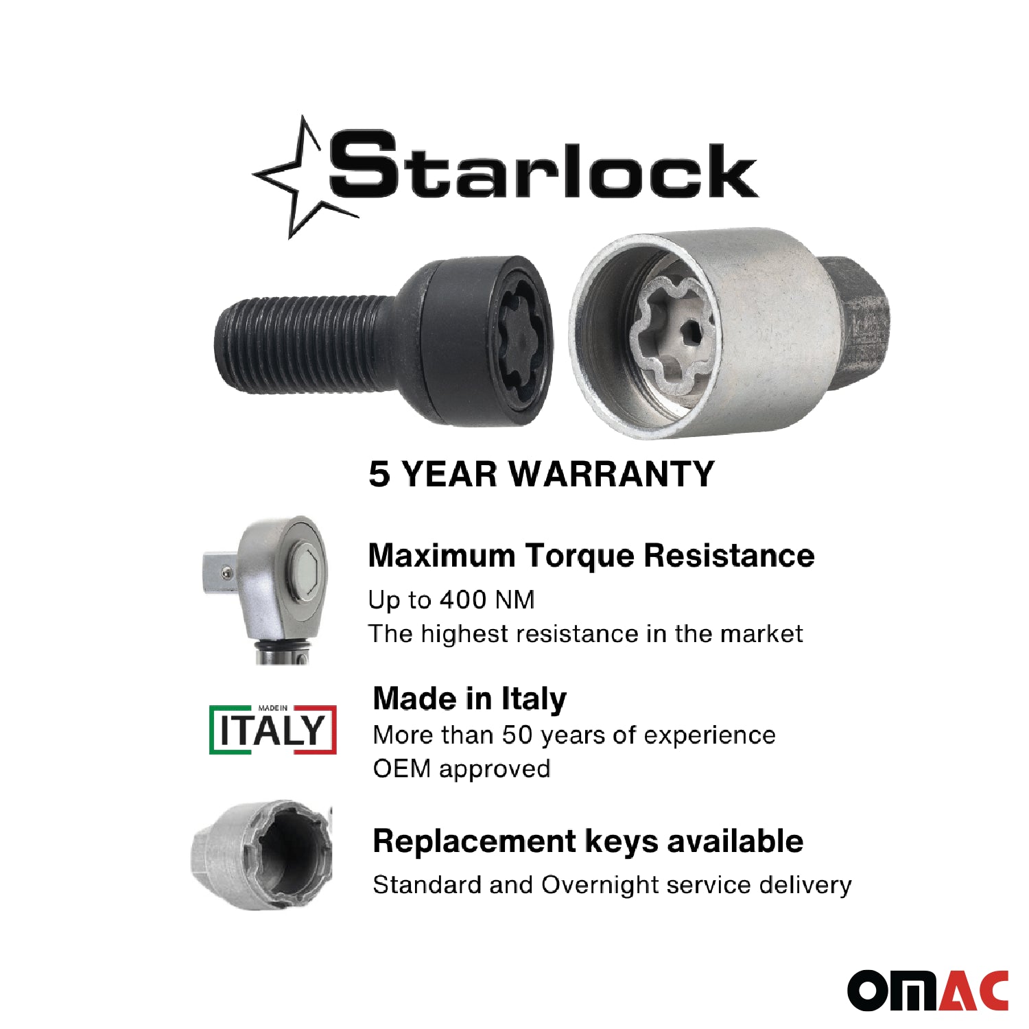 Wheel Lock Kit for Mercedes E-Class M14X1,5 Bolt Black 4Locks & 1Key
