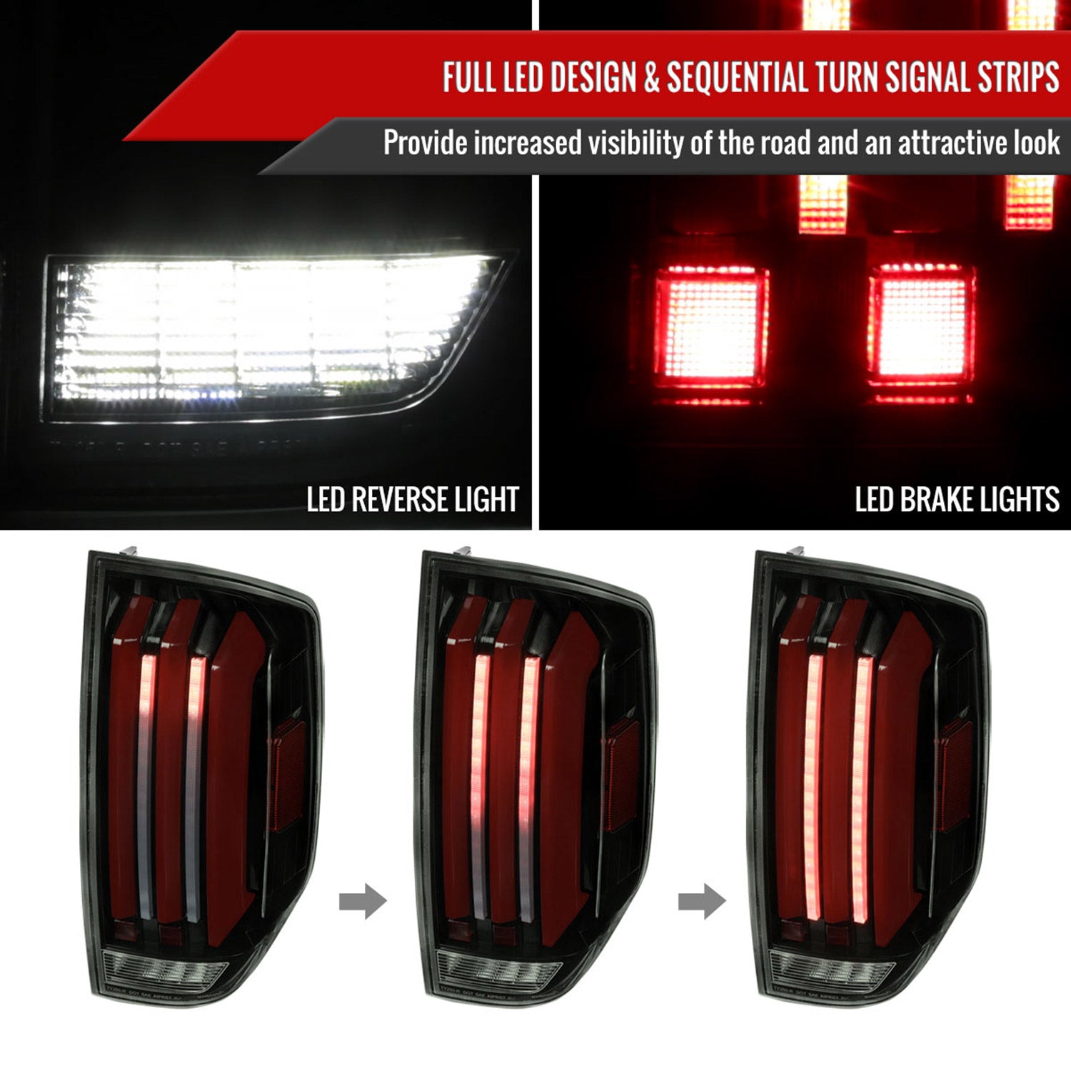 2014-2021 Toyota Tundra Facelift Full LED Tail Lights Signal Jet Black/Smoke