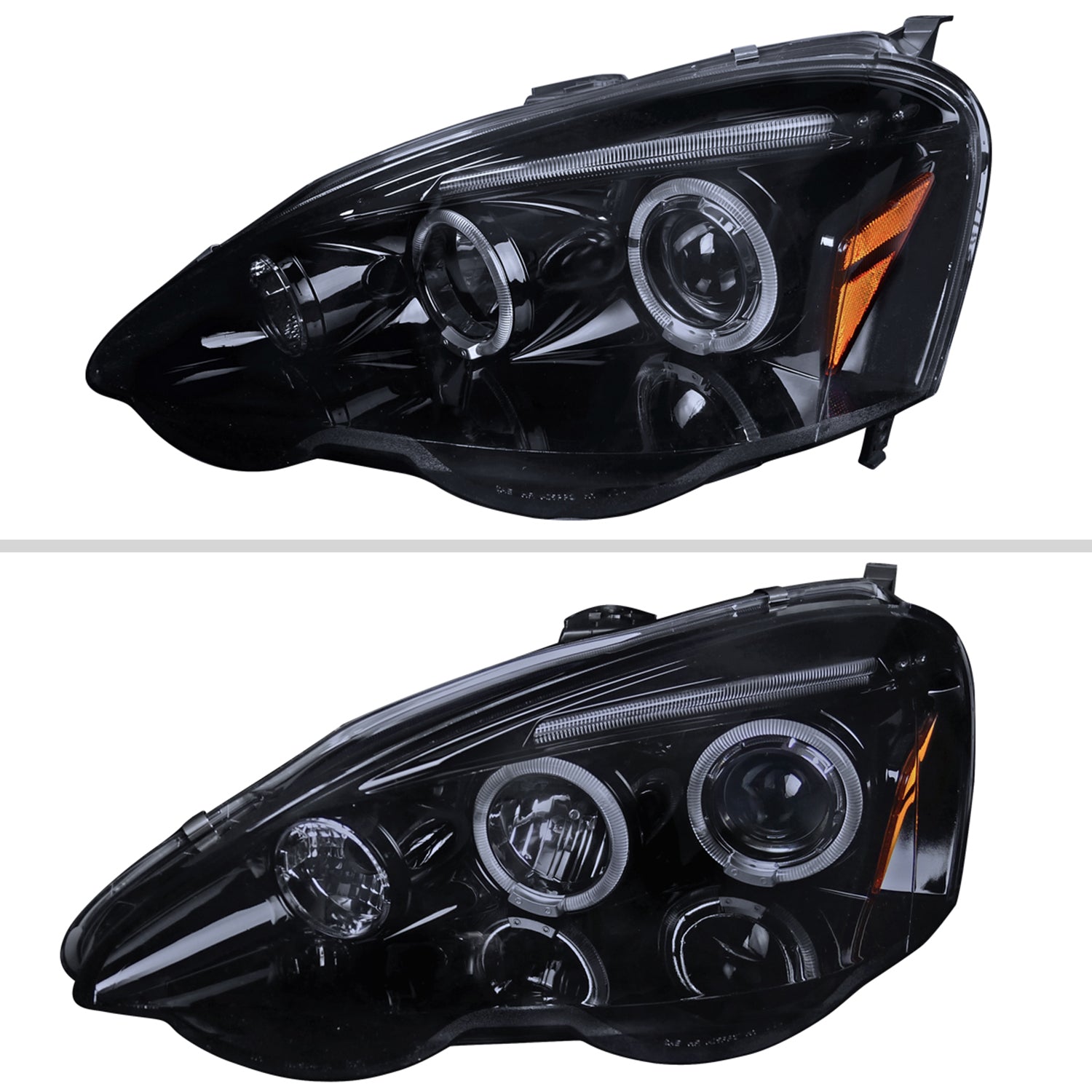 2002-2004 Acura RSX Dual Halo Projector Headlights Glossy Black/Smoke Lens