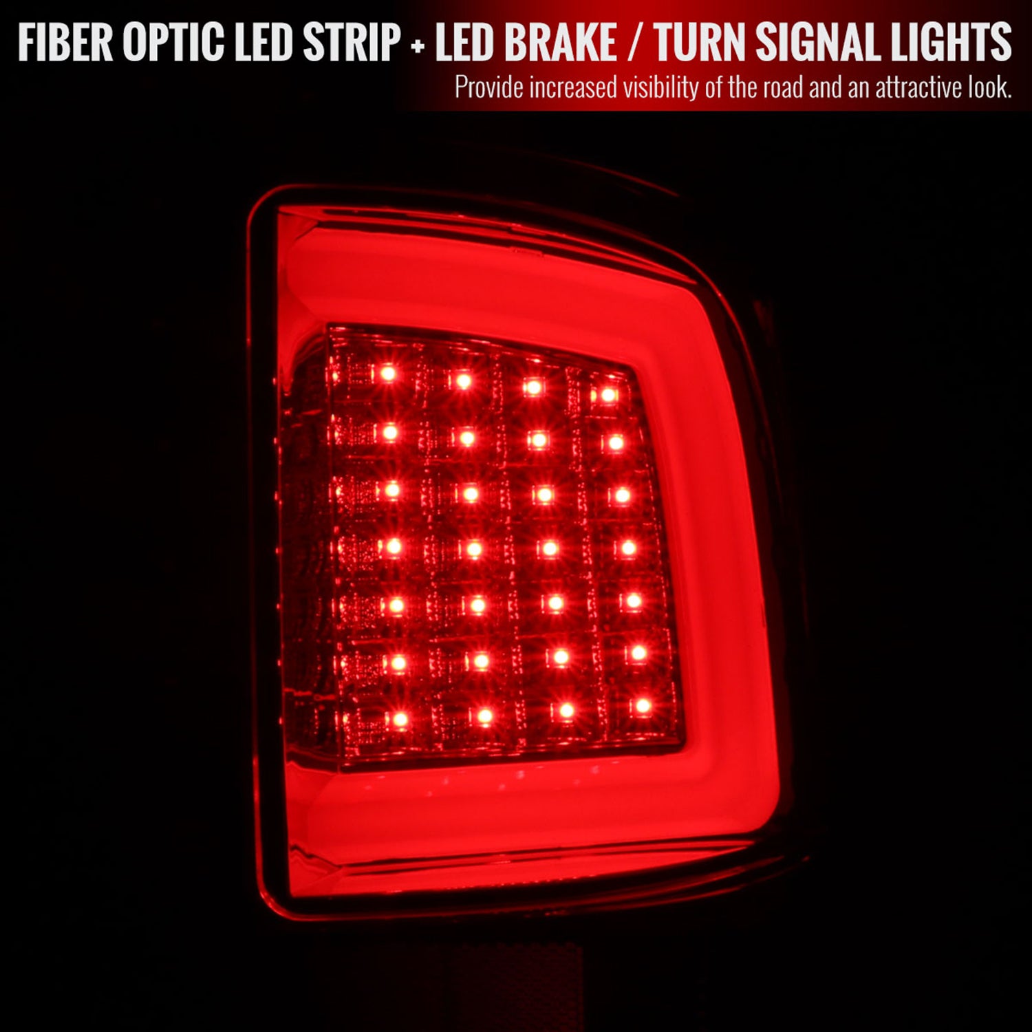 2009-2018 Dodge RAM 1500 2500 3500 White Bar LED Tail Lights Chrome/Red