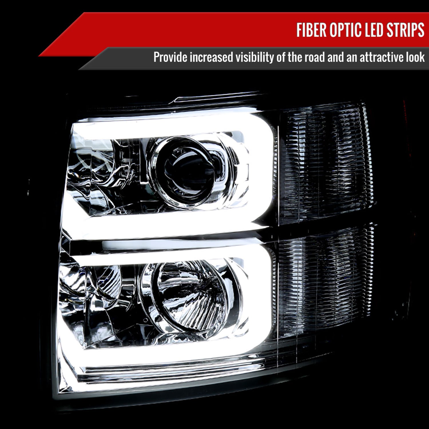 2007-2013 Chevy Silverado 1500 2500HD 3500HD Dual LED C-Bar Headlights Chrome