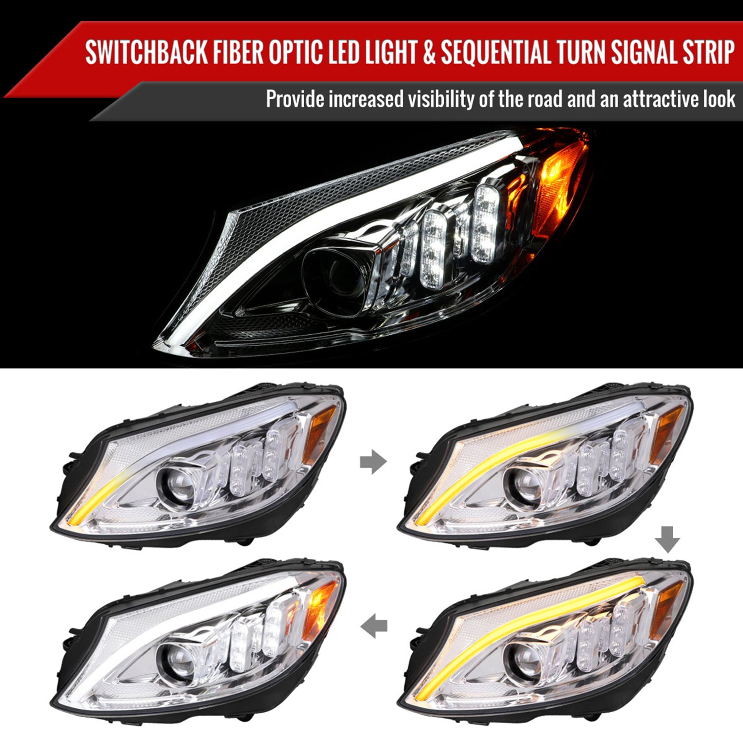 2015-2018 Mercedes-Benz C-Class W205 Full LED Headlights Signal Chrome