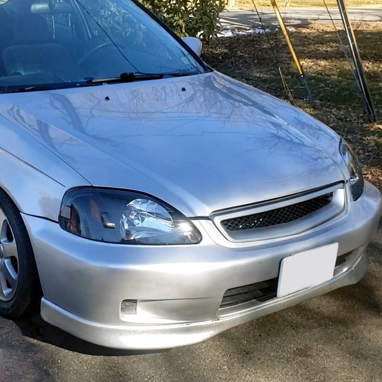 1999-2000 Honda Civic Crystal Headlights w/ Amber Reflector Matte Black/Clear