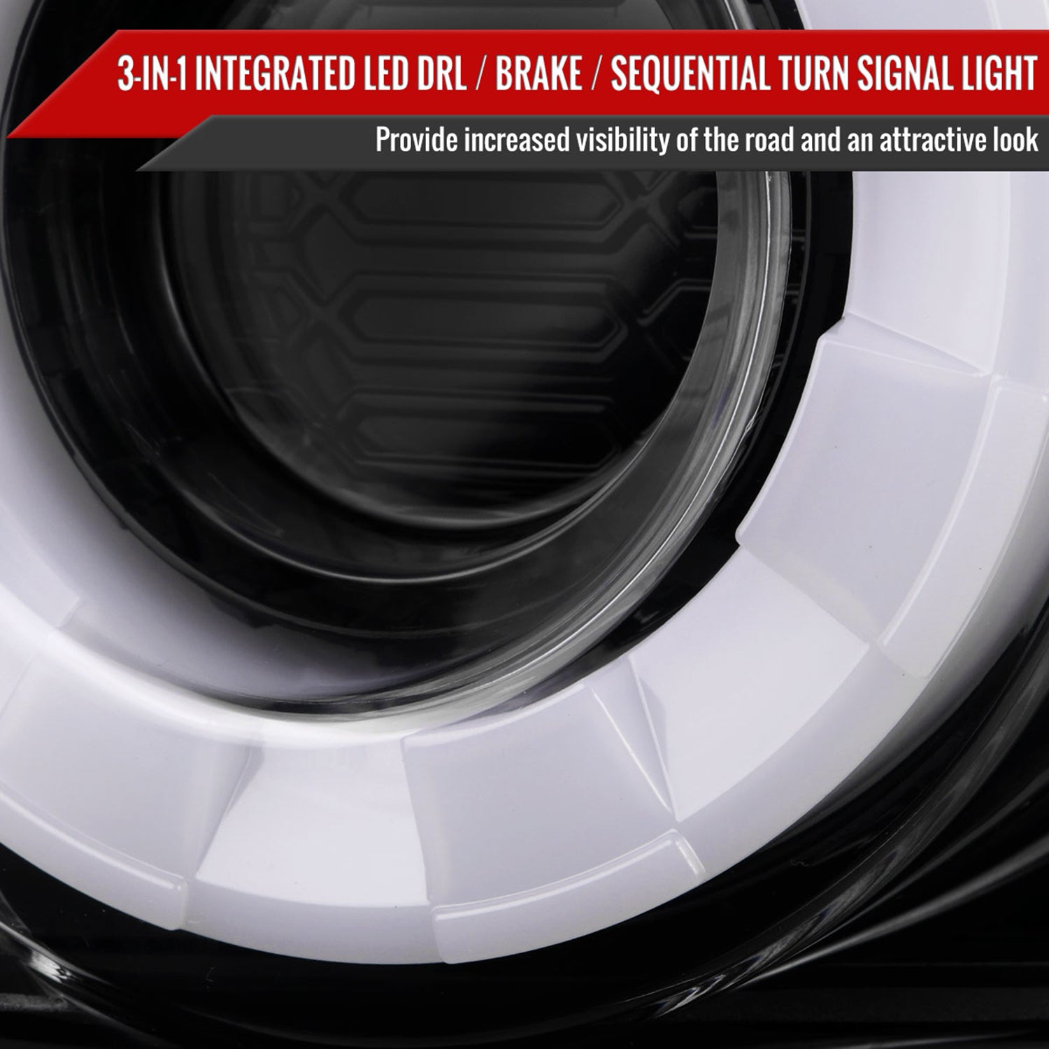 2015-2022 Ford Mustang White LED Bar Tail Lights Glossy Black