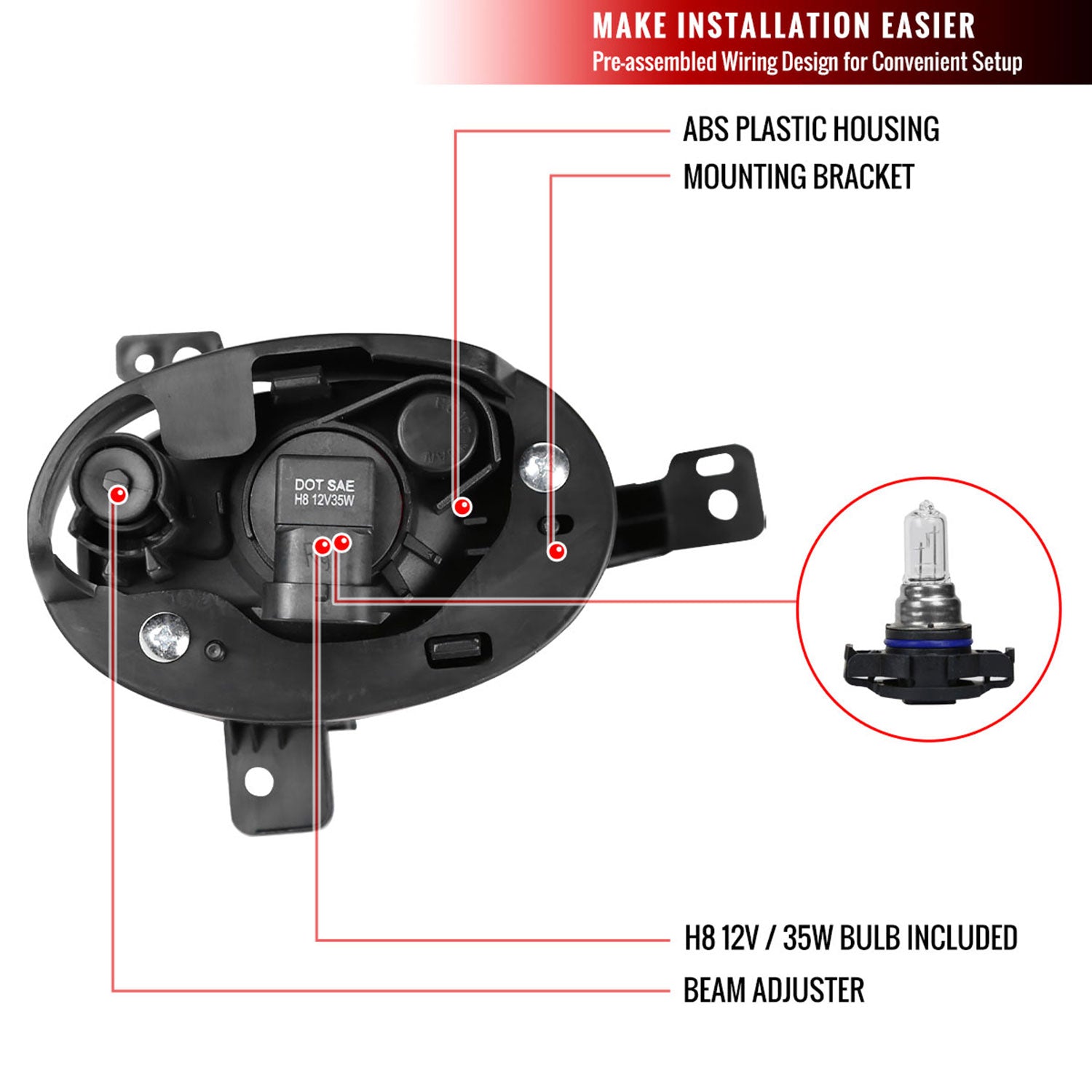 2016-2018 Honda HR-V/Vezel H8 Fog Lights Kit Switch & Wiring Harness Chrome