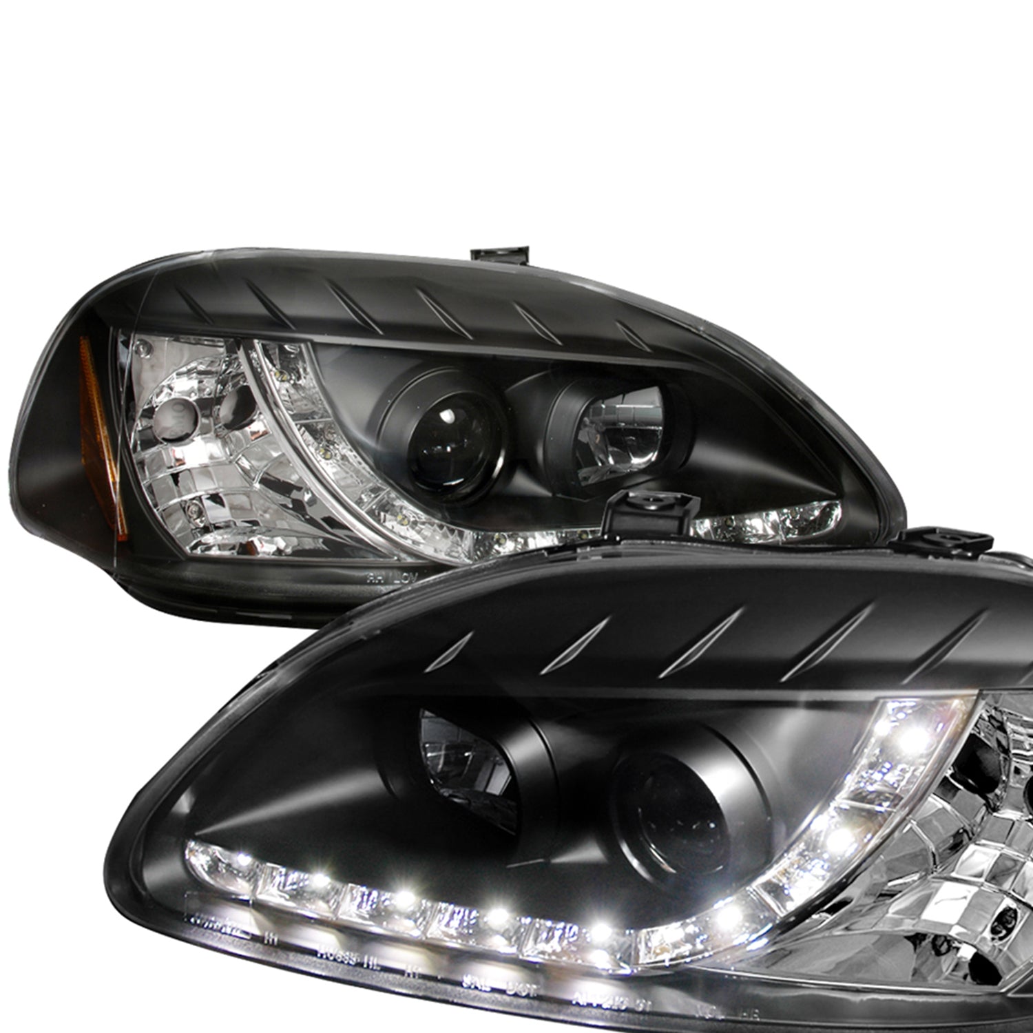 1996-1998 Honda Civic Projector Headlights R8 LED Light Strip Matt Black