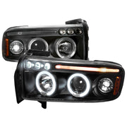 1994-2001 Dodge RAM Dual Halo Projector Headlights Matte Black/Clear Lens