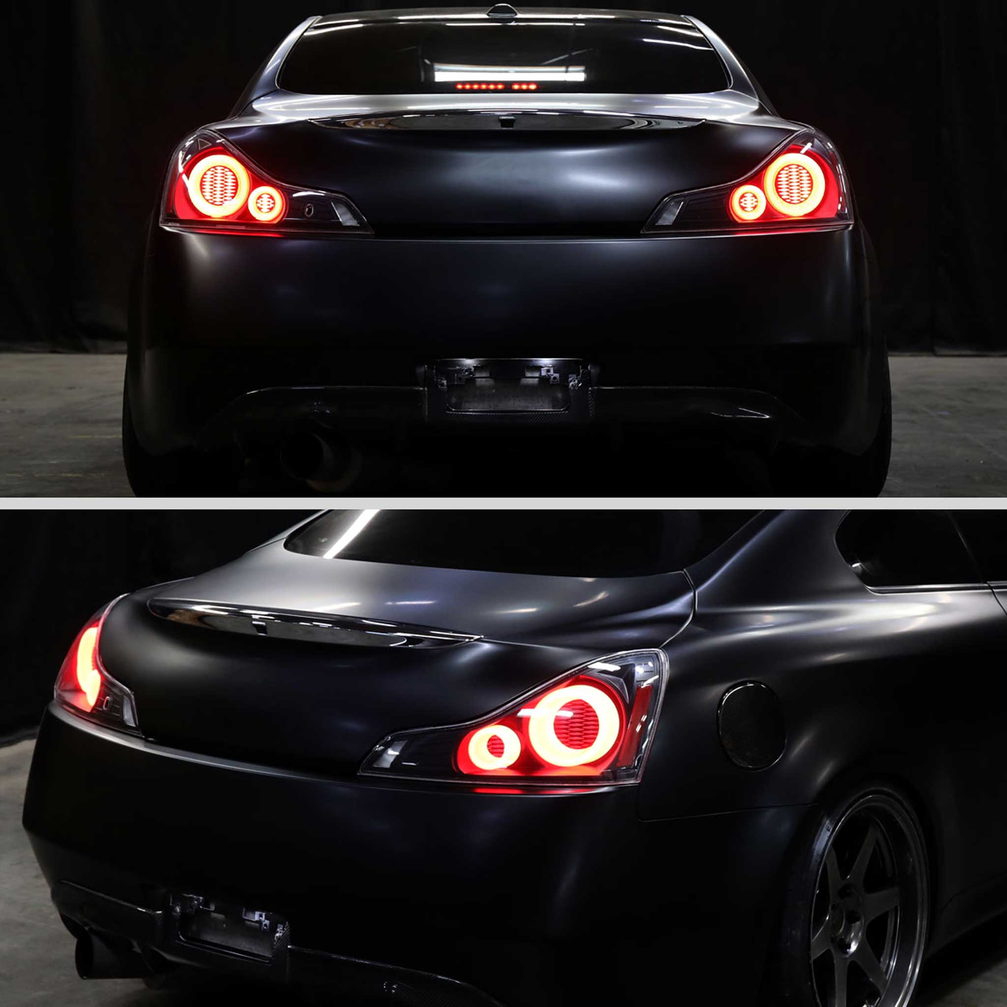 For Infiniti G37 2008-13 / Q60 Coupe 2014-15 LED Tail Light Switchback Sequential Turn Signals Matte Black Housing Clear Lens