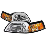 1999-2004 Ford Mustang Factory Headlights w/Amber Reflectors Chrome/Clear