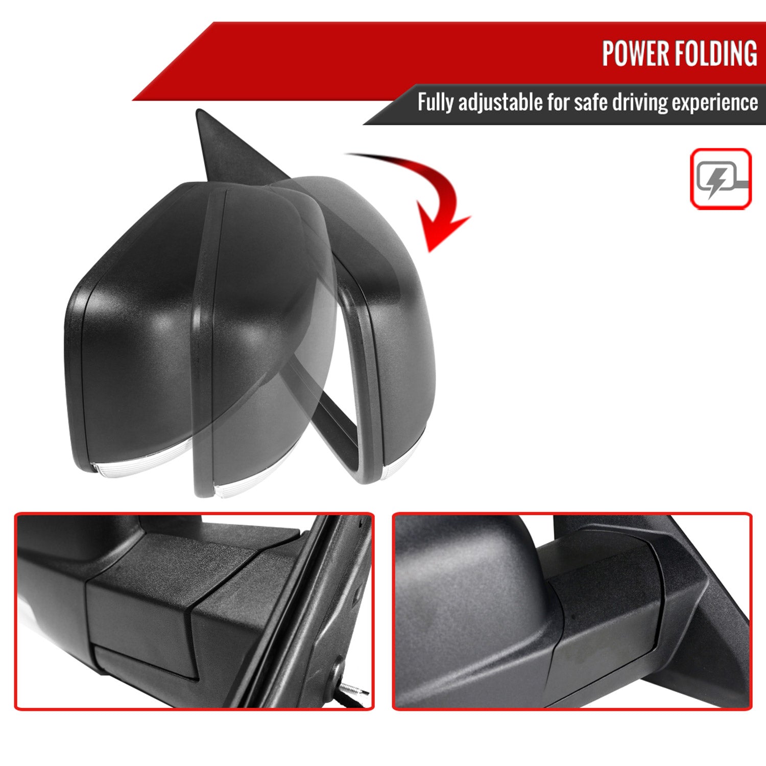 2013-2019 Dodge RAM Black Auto-Fold & Heated Side Mirror Turn Signal Passenger