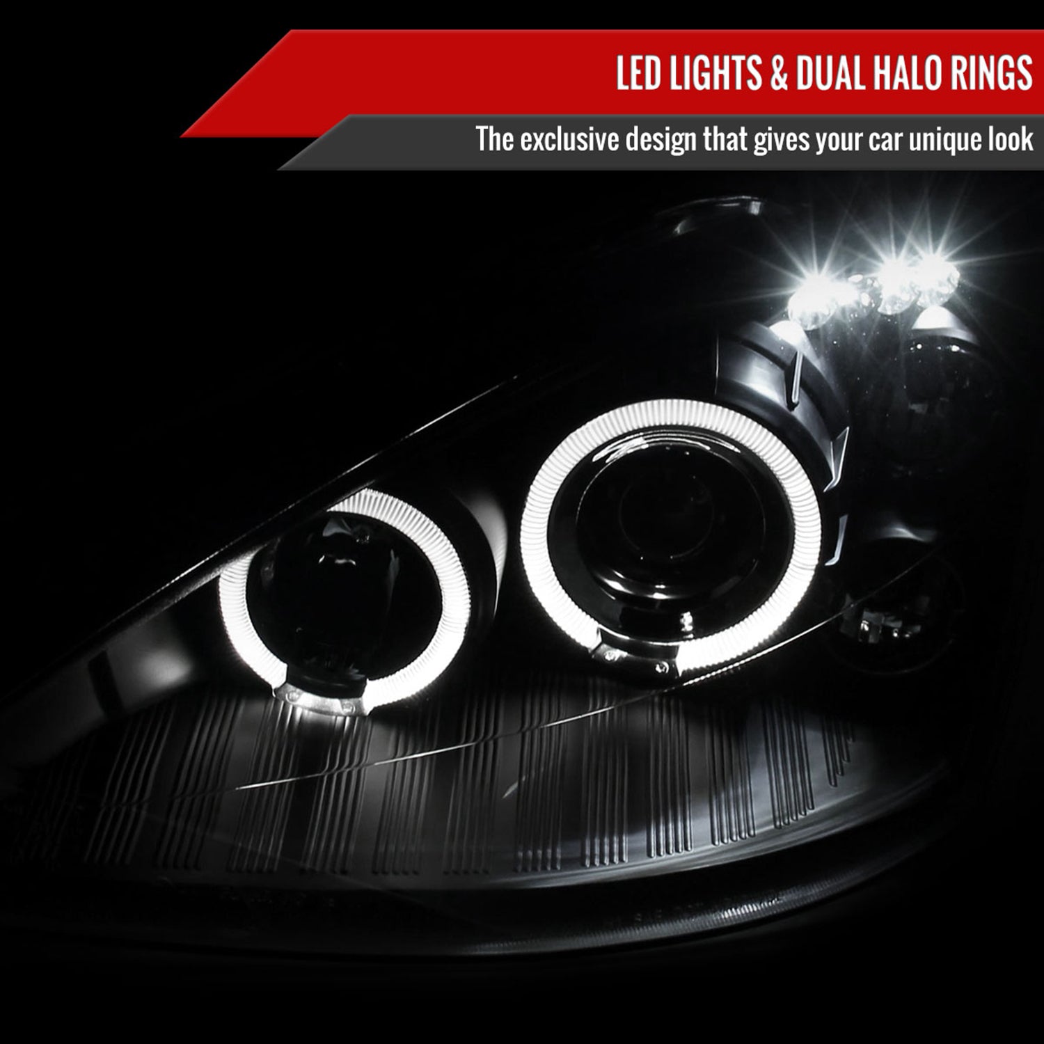 2000-2004 Ford Focus Dual Halo Projector Headlights Matte Black/Clear Lens