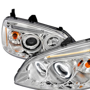 2001-2003 Honda Civic Dual Halo Projector Headlights Chrome/Clear Lens