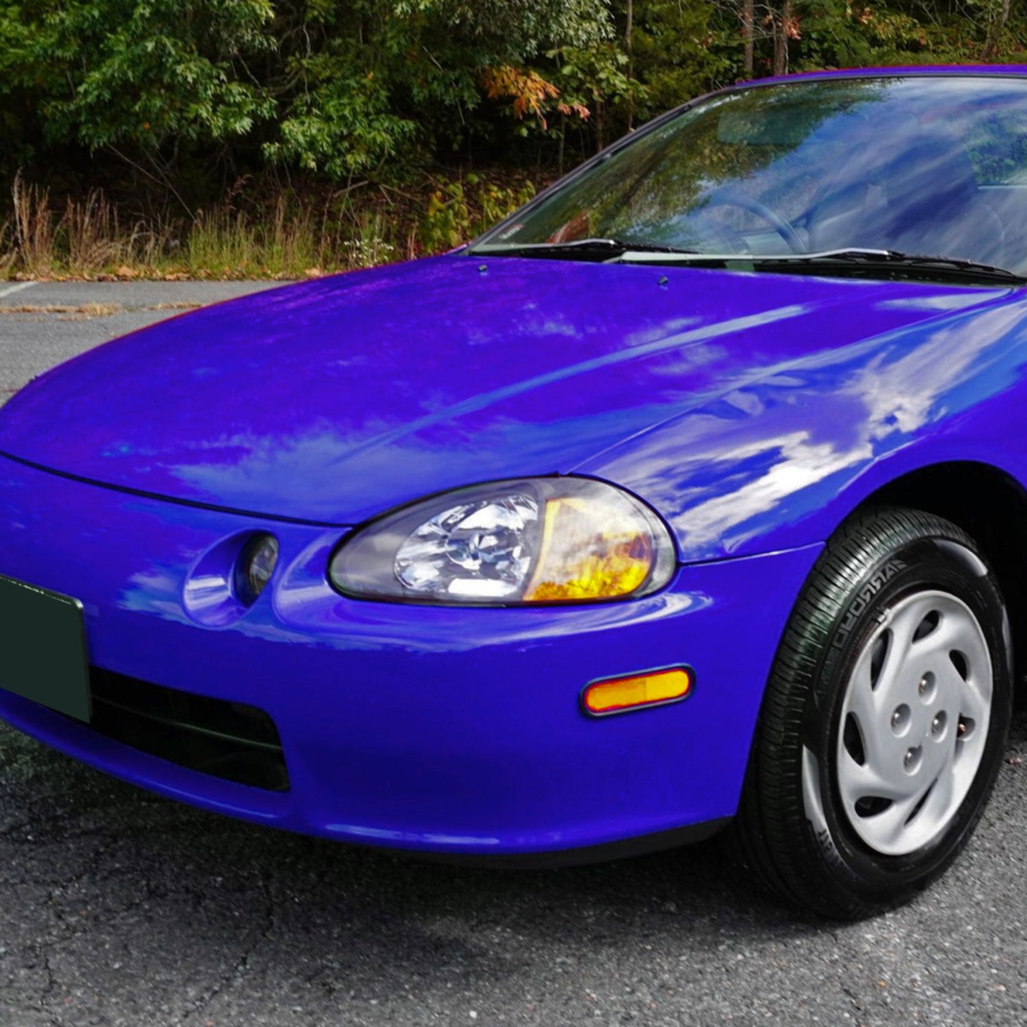 1993-1997 Honda Del Sol Crystal Headlights w/Amber Reflector Matt Black/Clear