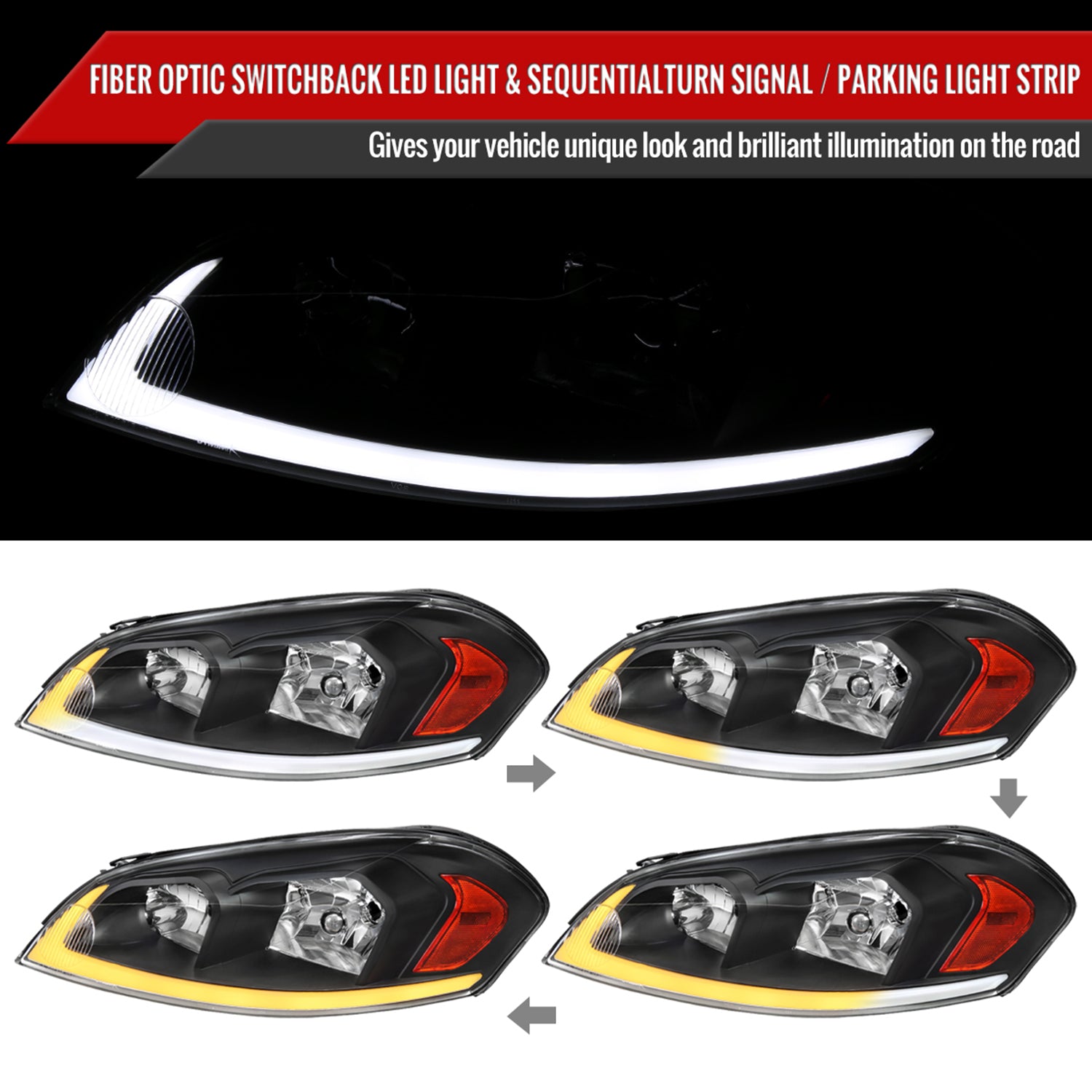 2006-2013 Chevy Impala/Impala Limited/Monte Carlo LED Factory Headlights Black