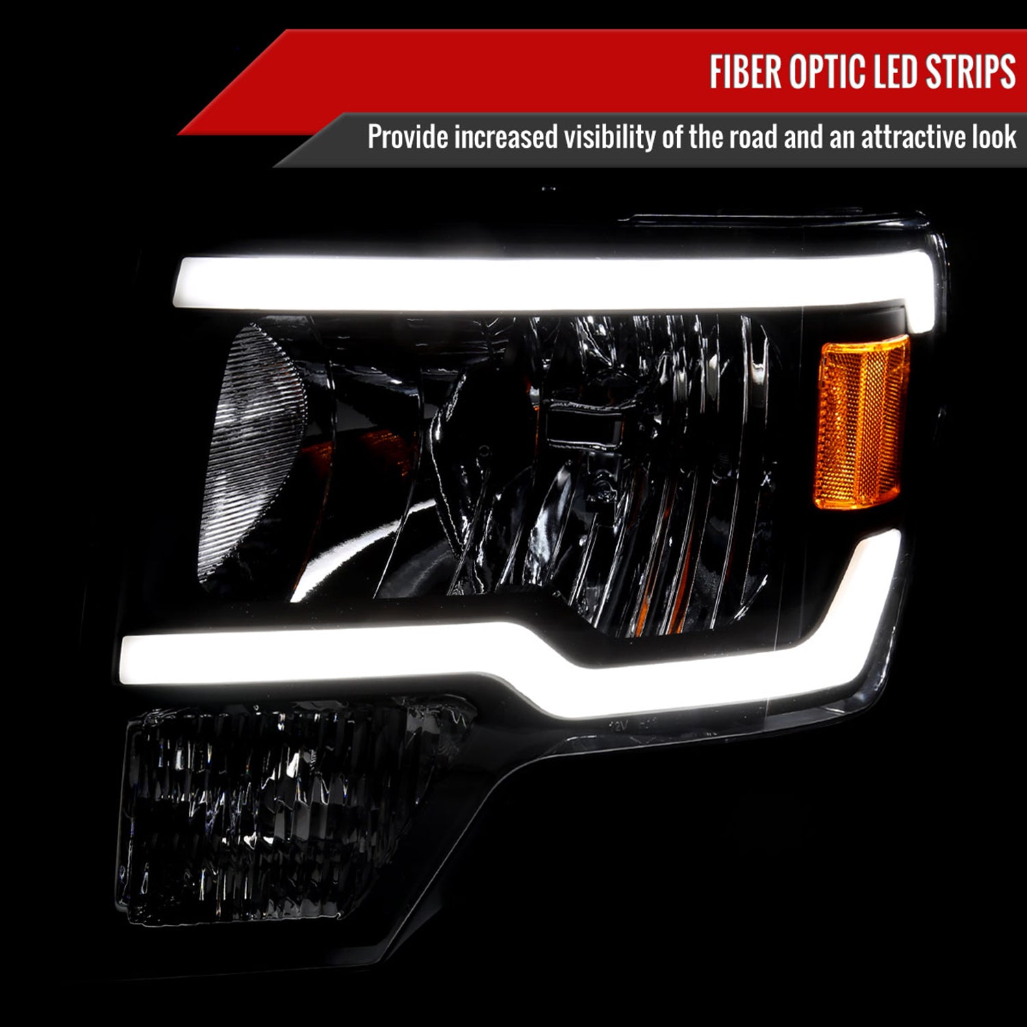 2009-2014 Ford F-150 LED Tube Factory Style Headlights Matte Black/Clear Lens