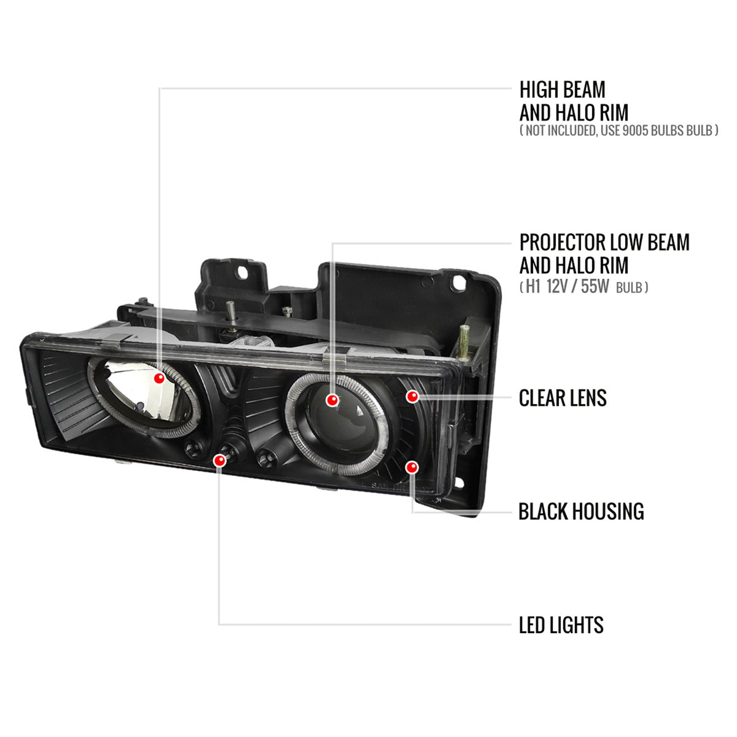 1994-1999 GMC C/K C10 Sierra Dual Halo Headlights Bumper&Corner Lights