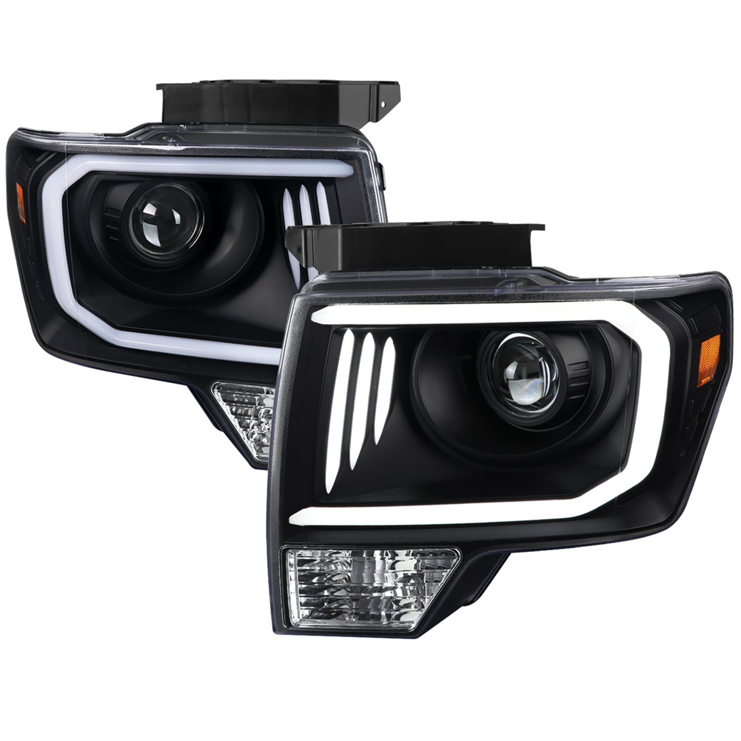 2009-2014 Ford F-150 LED C-Bar Projector Headlights Matte Black/Clear Lens