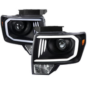 2009-2014 Ford F-150 LED C-Bar Projector Headlights Matte Black/Clear Lens