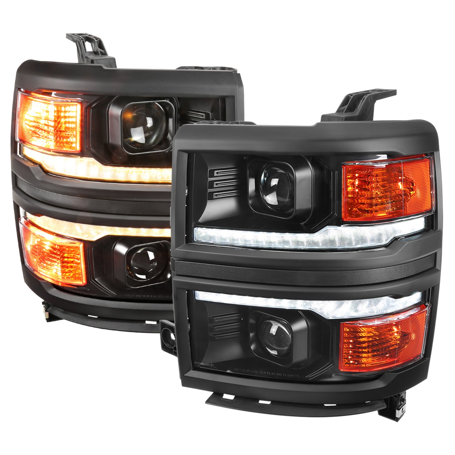 2014-2015 Chevy Silverado 1500 LED Bar Projector Headlights Black/Black Trim