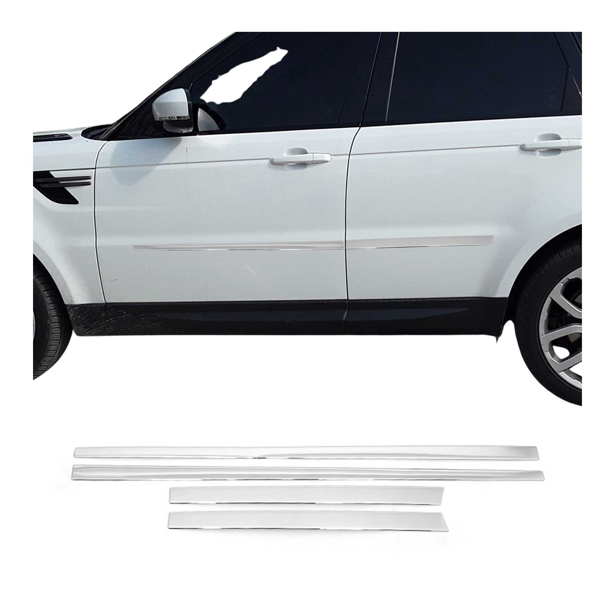 2014-2022 Land Rover Range Rover Sport Side Door Molding Trim Skirt S.Steel Silver Glossy 4 Pcs