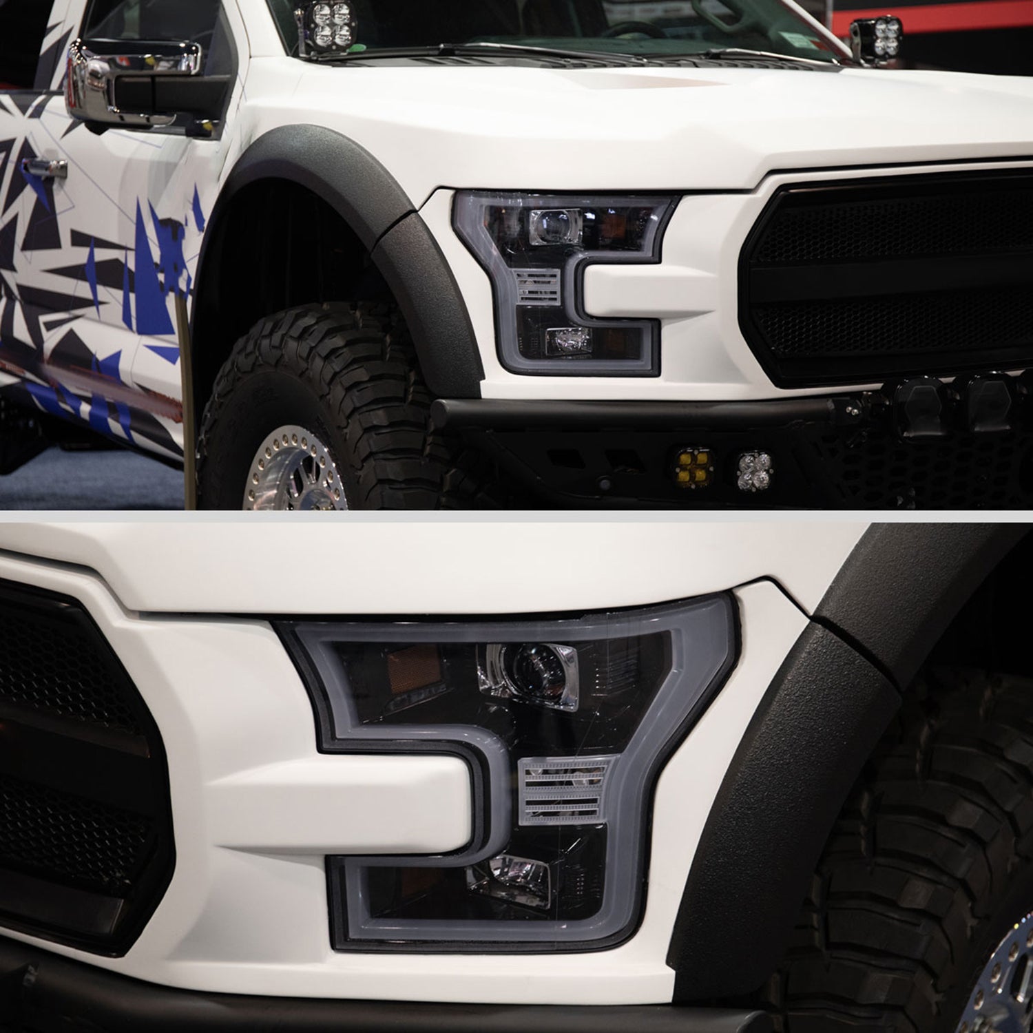 2015-2017 Ford F-150 LED Bar Outline Projector Headlights Glossy Black/Smoke