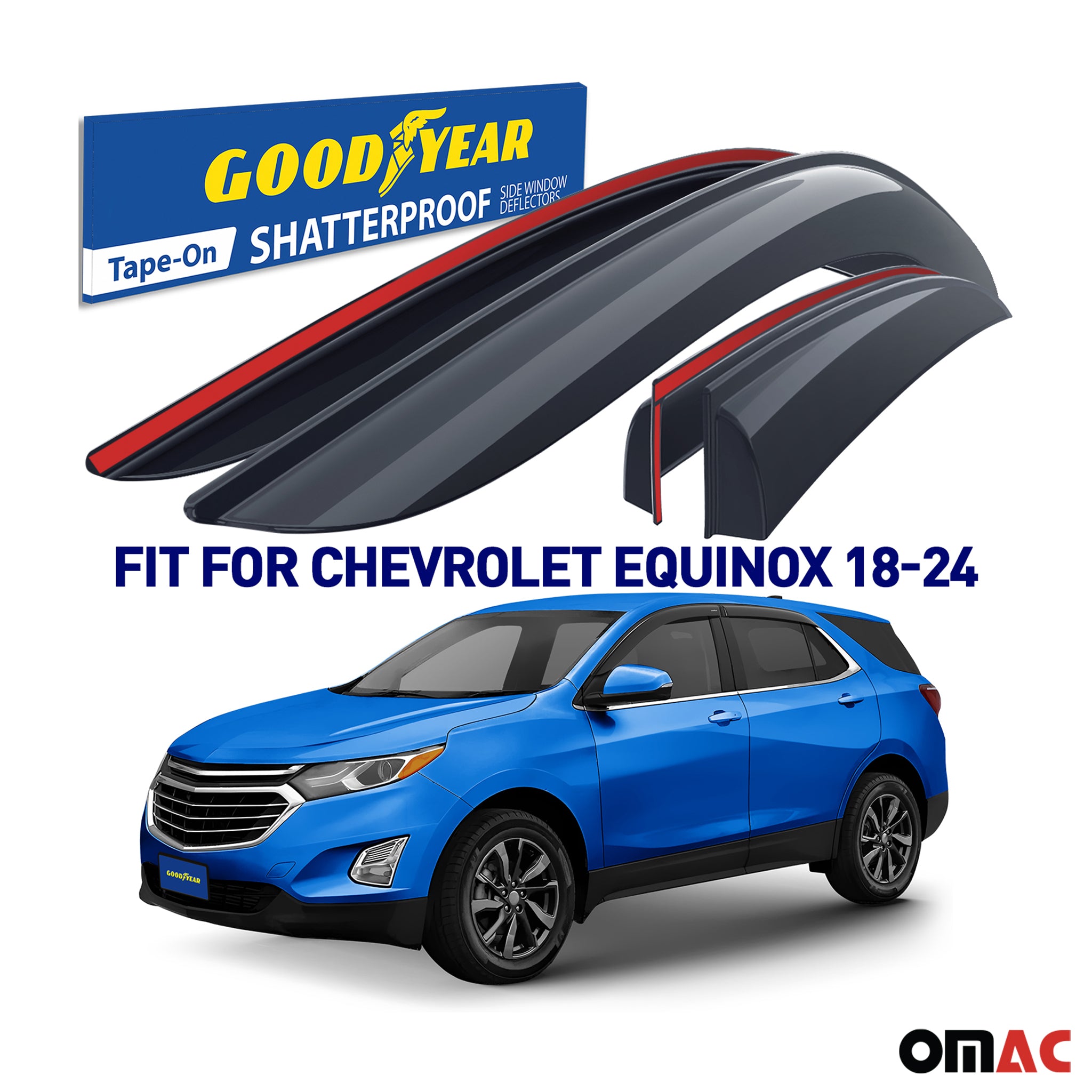 Goodyear Wind Deflectors for Chevrolet Equinox 2018-2024 Shatterproof Smoke 4x