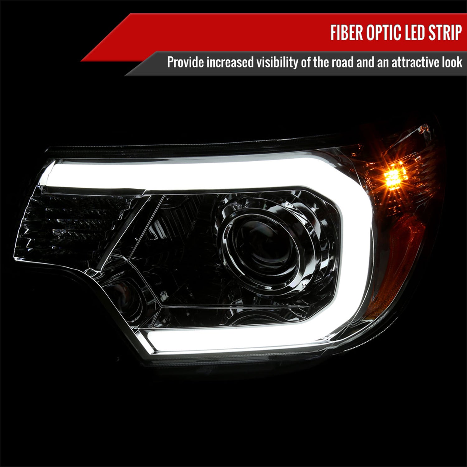 2012-2015 Toyota Tacoma LED CBar Projector Headlights LED Parking Light Chrome