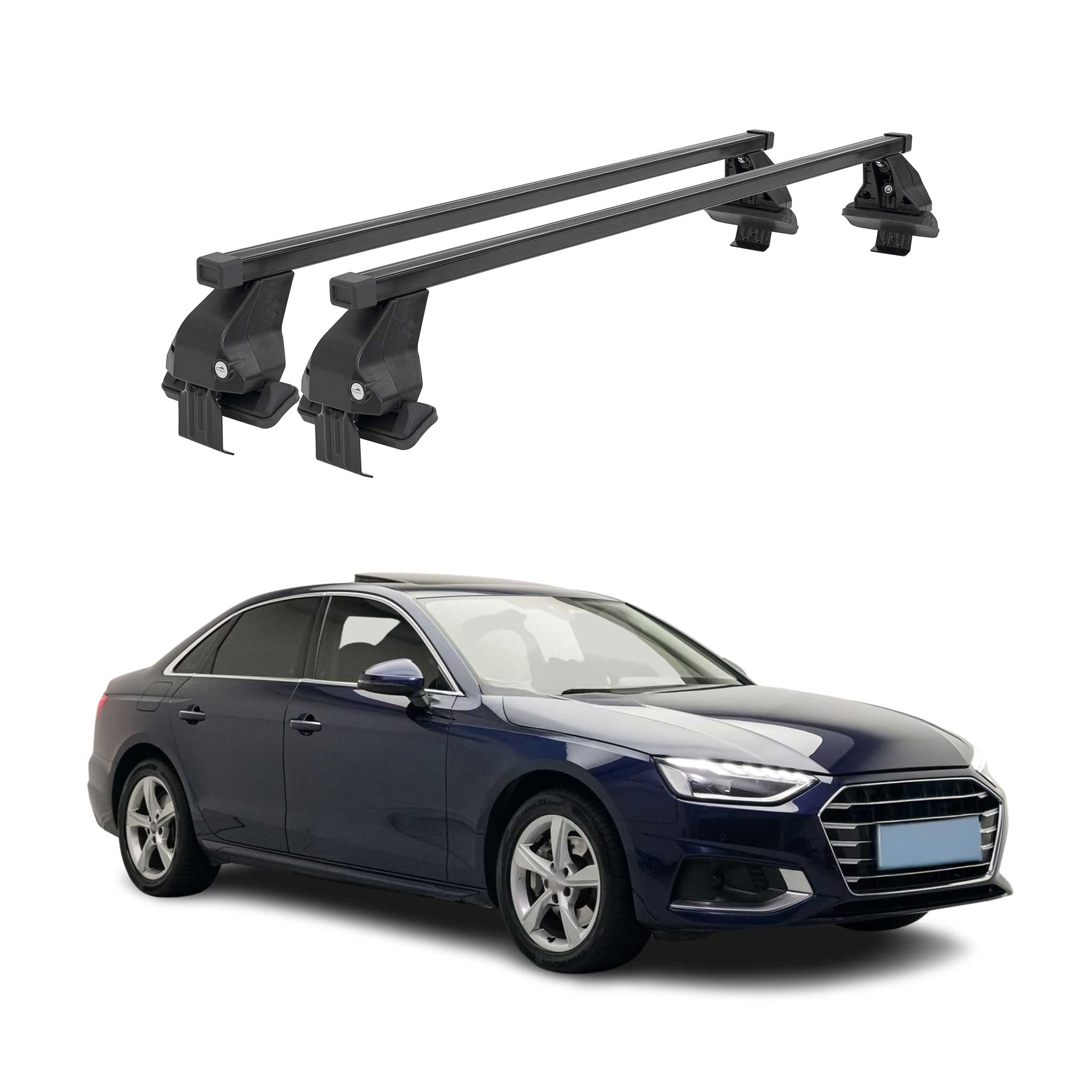 Top Roof Racks Cross Bars fits Audi A4 B9 Sedan 2020-25 FL 2Pcs Black Steel
