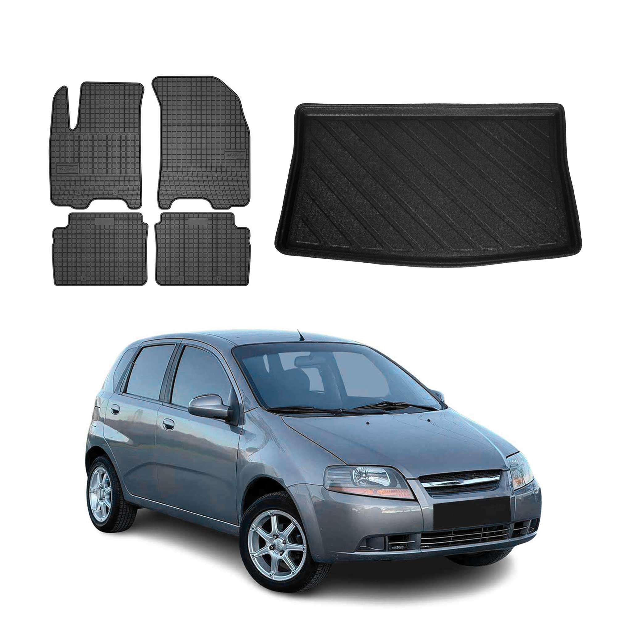 2004-2011 Chevrolet Aveo Hatchback Floor Mats & Cargo Liner Full Set All Weather Black