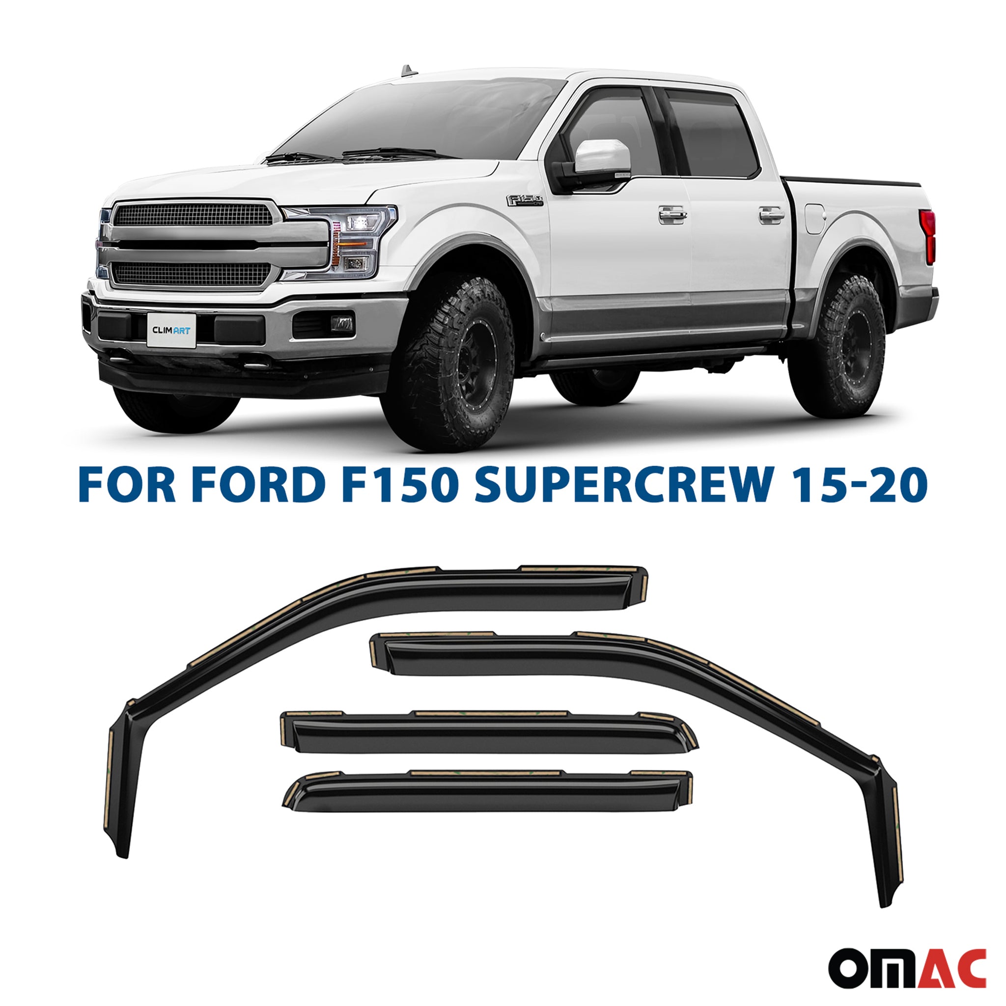 Clim Art Wind Deflectors for Ford F150 2015-2020 SuperCrew Shatterproof 4 Pcs