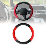14.5-15.5’’ Steering Wheel Cover Red Black Leather Anti-slip Breathable
