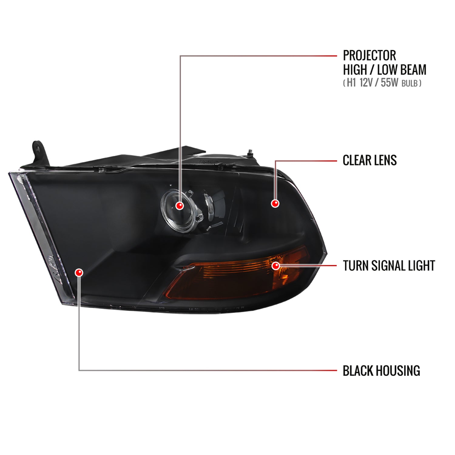 2009-2018 Dodge RAM 1500 / RAM 2500 3500 Retro Headlights Black Housing