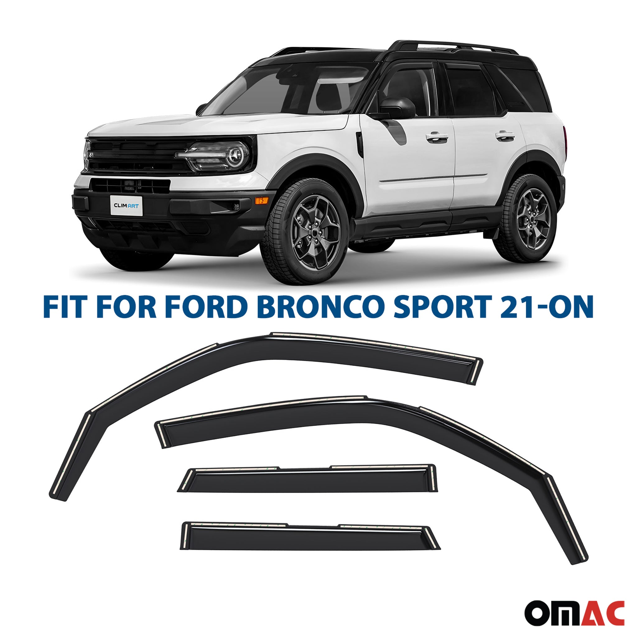 Clim Art Wind Deflectors for Ford Bronco Sport 2021-2025 Shatterproof 4 Pcs