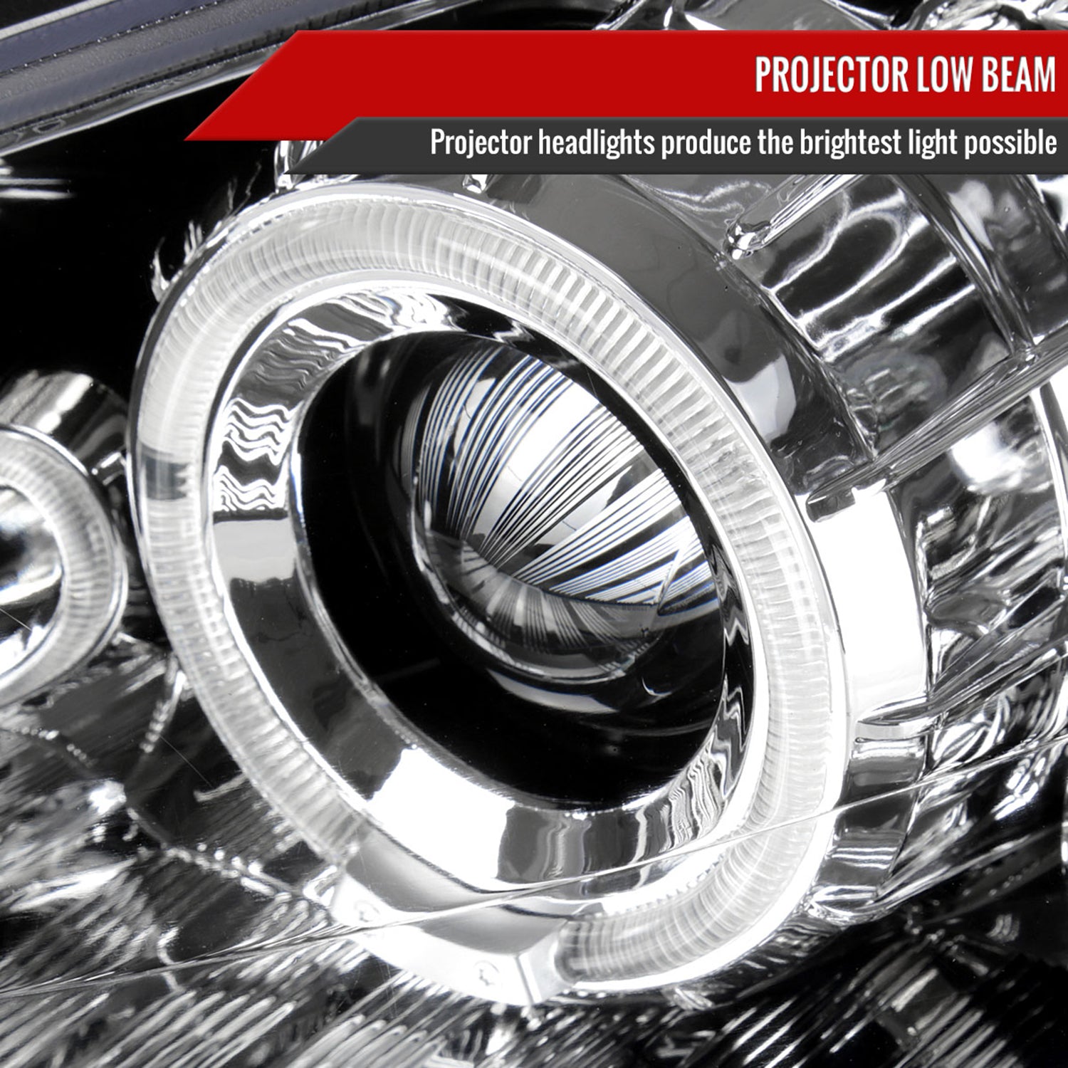 2000-2004 Ford Focus Dual Halo Projector Headlights Chrome/Clear Lens