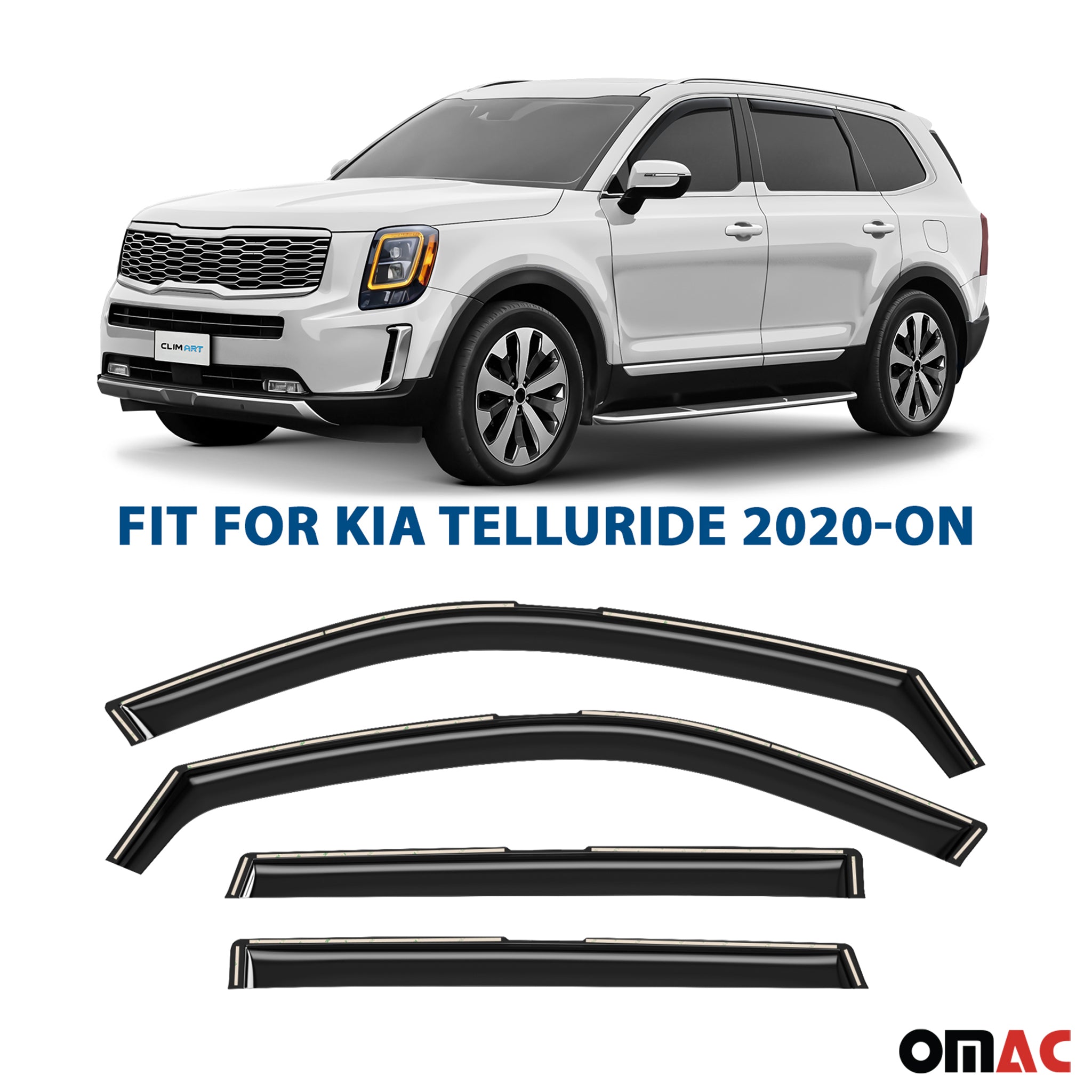 Clim Art Wind Deflectors for Kia Telluride 2020-2025 Shatterproof Dark Smoke 4x