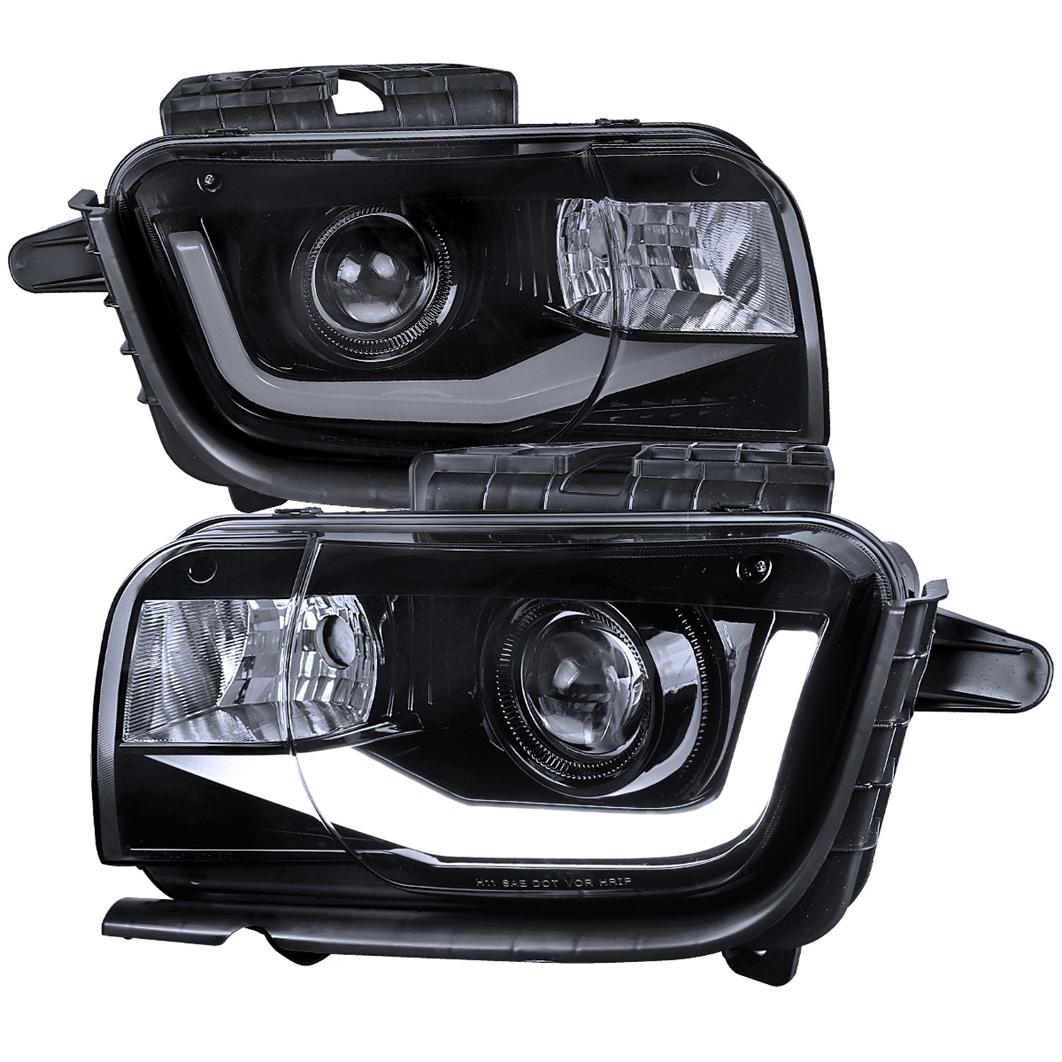 2010-2013 Chevy Camaro LED Bar Projector Headlights Glossy Black/Smoke Lens