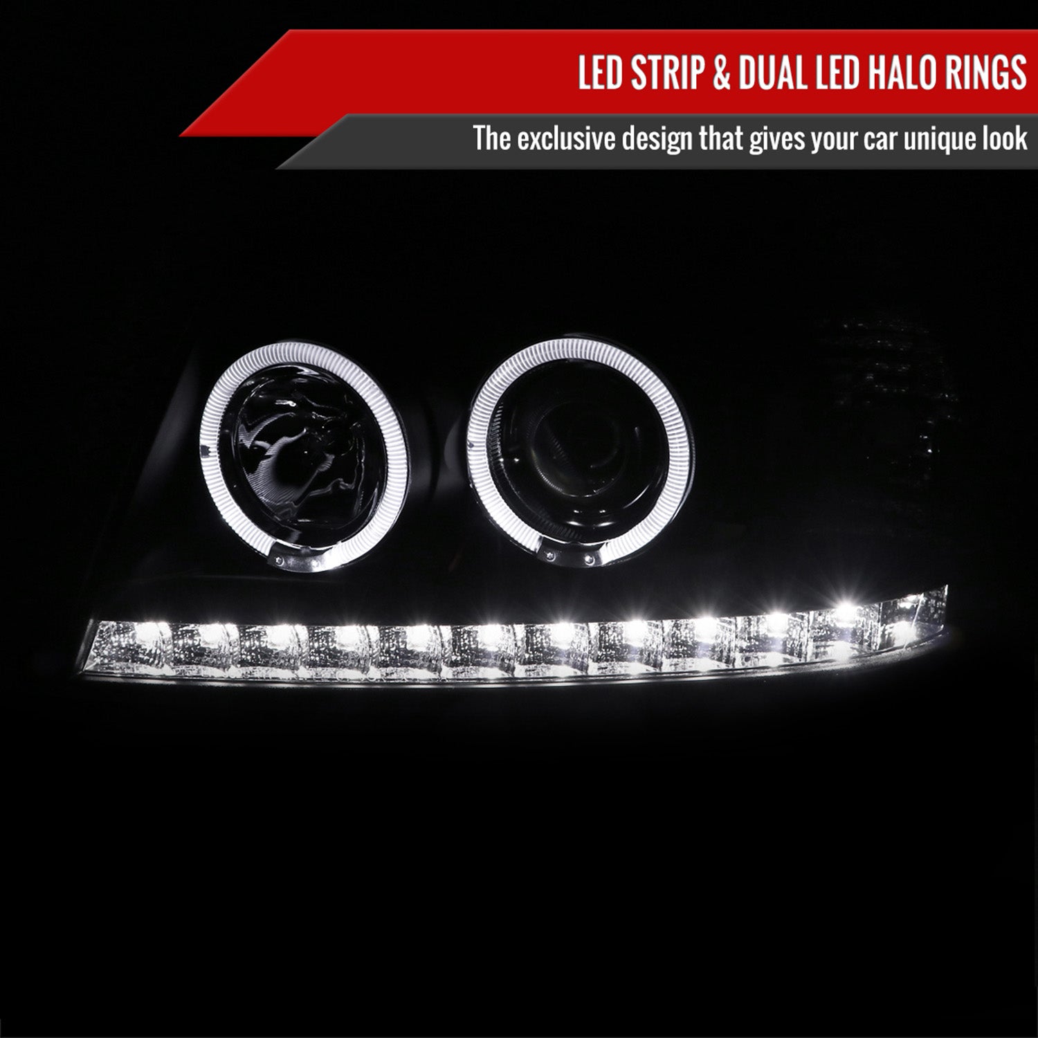 2002-2005 Ford Explorer Dual Halo Projector Headlights Matte Black/Clear Lens