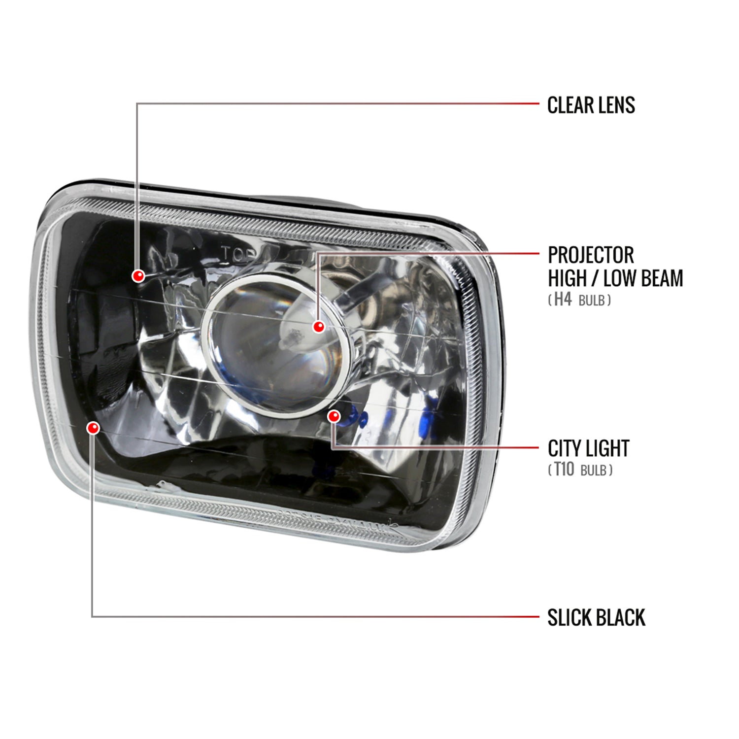 Universal 7"x6" H4 Projector Headlights Matte Black Housing/Clear Lens