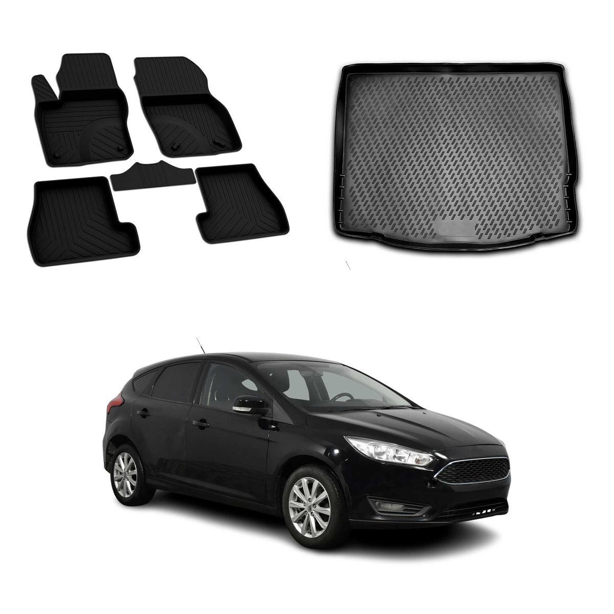 OMAC Floor Mats & Cargo Liners for Ford Focus Hatchback 2012-2018 Black