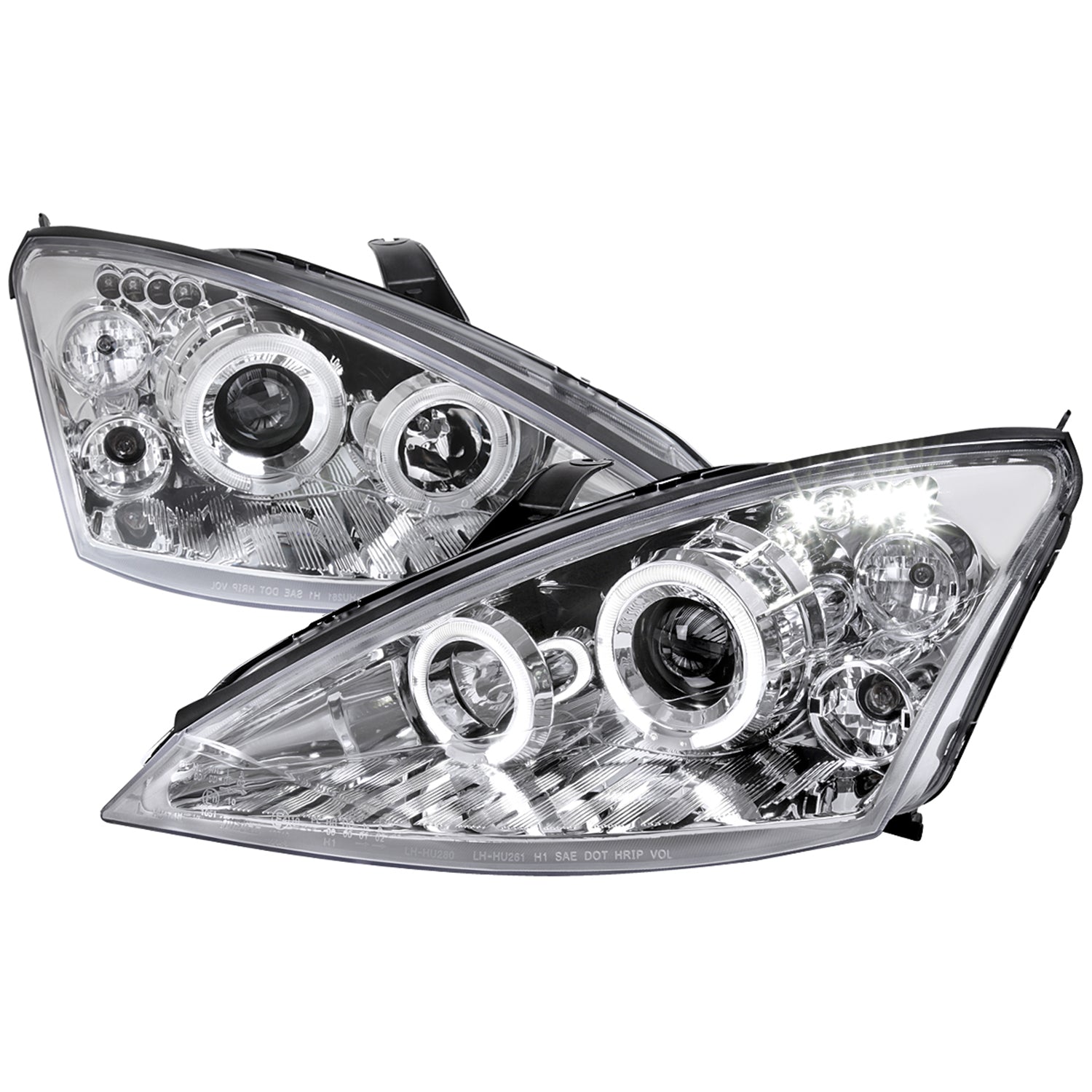 2000-2004 Ford Focus Dual Halo Projector Headlights Chrome/Clear Lens