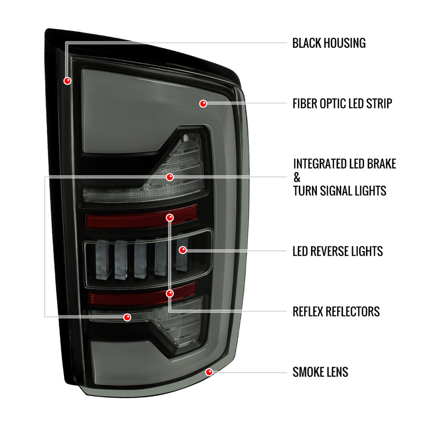 2007-2009 Dodge RAM 1500/2500/3500 White LED Bar Tail Lights Matte Black/Smoke