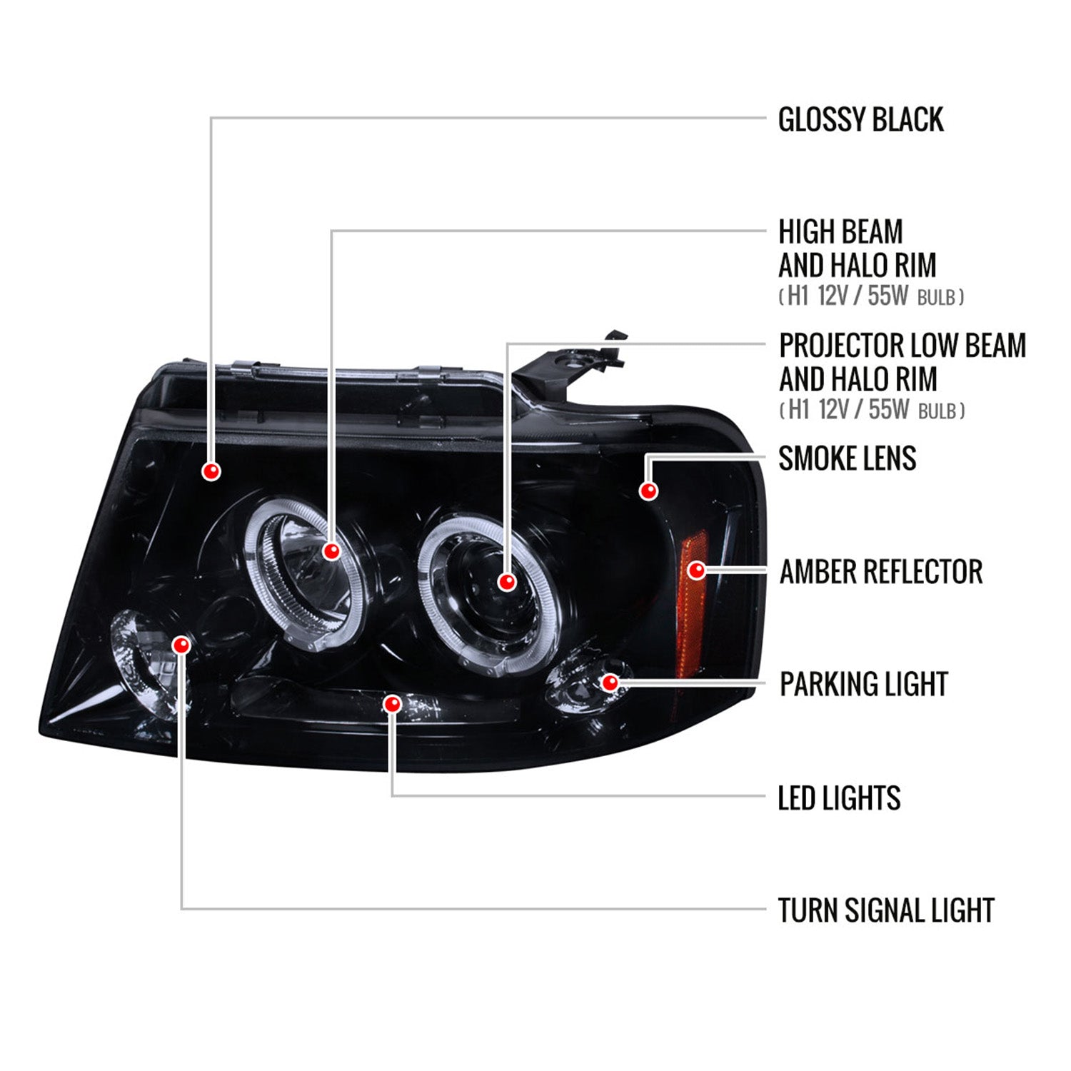 2004-2008 Ford F-150/ 06-2008 Lincoln Mark LT Dual Halo Headlights Smoke