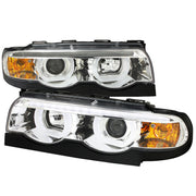 1995-2001 BMW E38 7 Series LED Bar Dual Halo Projector Headlights Chrome/Clear
